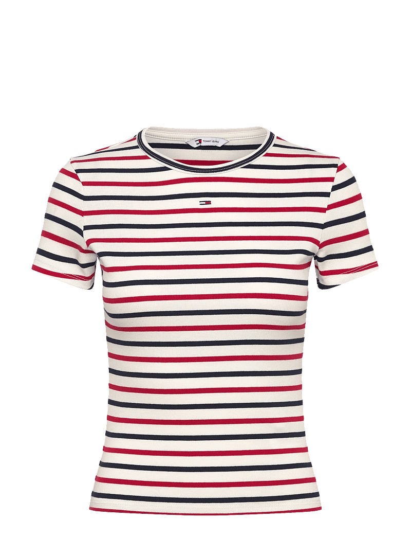Tommy Jeans - TJW SLIM ESSENTIAL RIB SS EXT - t-shirts - white / red / navy stripe - 1