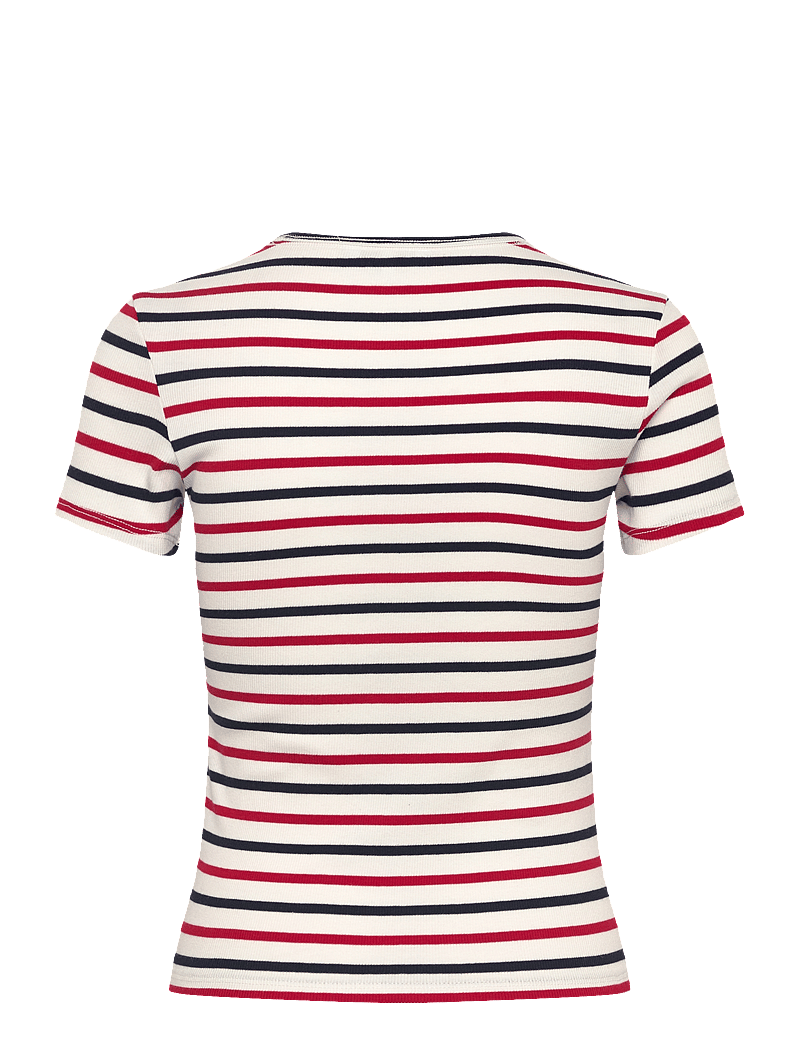 Tommy Jeans - TJW SLIM ESSENTIAL RIB SS EXT - t-shirts - white / red / navy stripe - 2