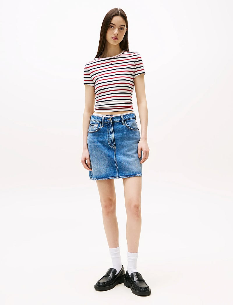 Tommy Jeans - TJW SLIM ESSENTIAL RIB SS EXT - t-shirts - white / red / navy stripe - 3