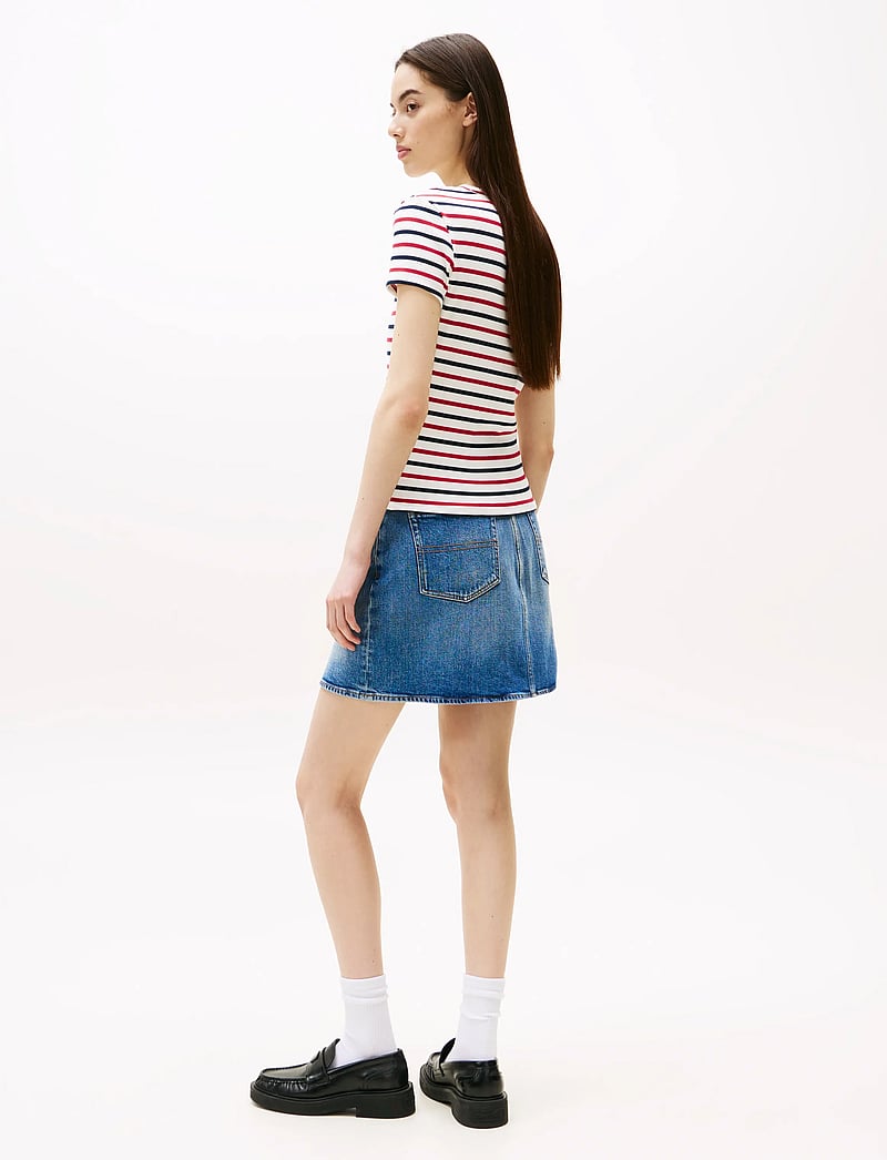 Tommy Jeans - TJW SLIM ESSENTIAL RIB SS EXT - t-shirts - white / red / navy stripe - 4