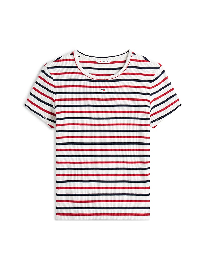Tommy Jeans - TJW SLIM ESSENTIAL RIB SS EXT - t-shirts - white / red / navy stripe - 5