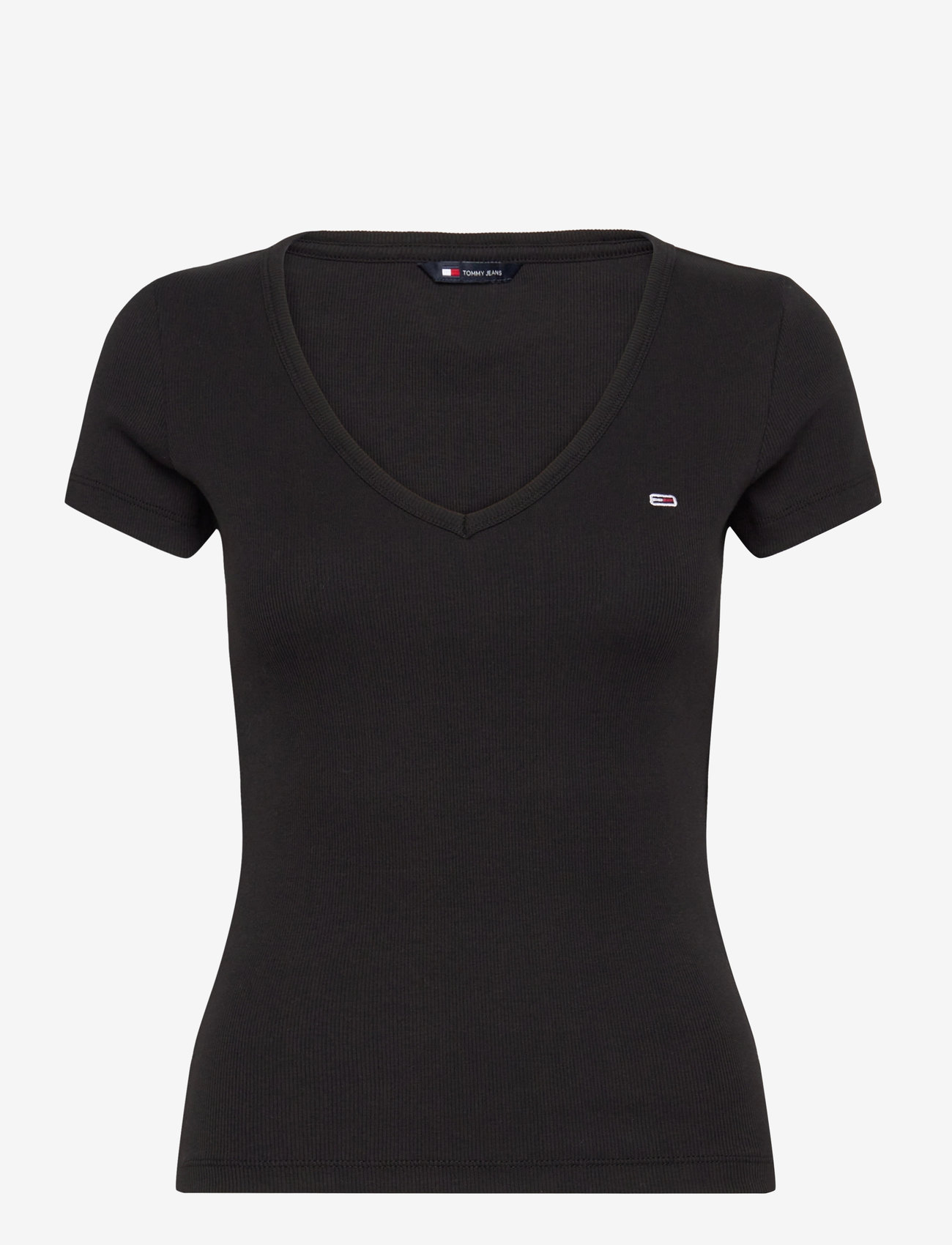 Tommy Jeans - TJW SLIM ESSENTIAL RIB V SS - t-shirts - black - 1