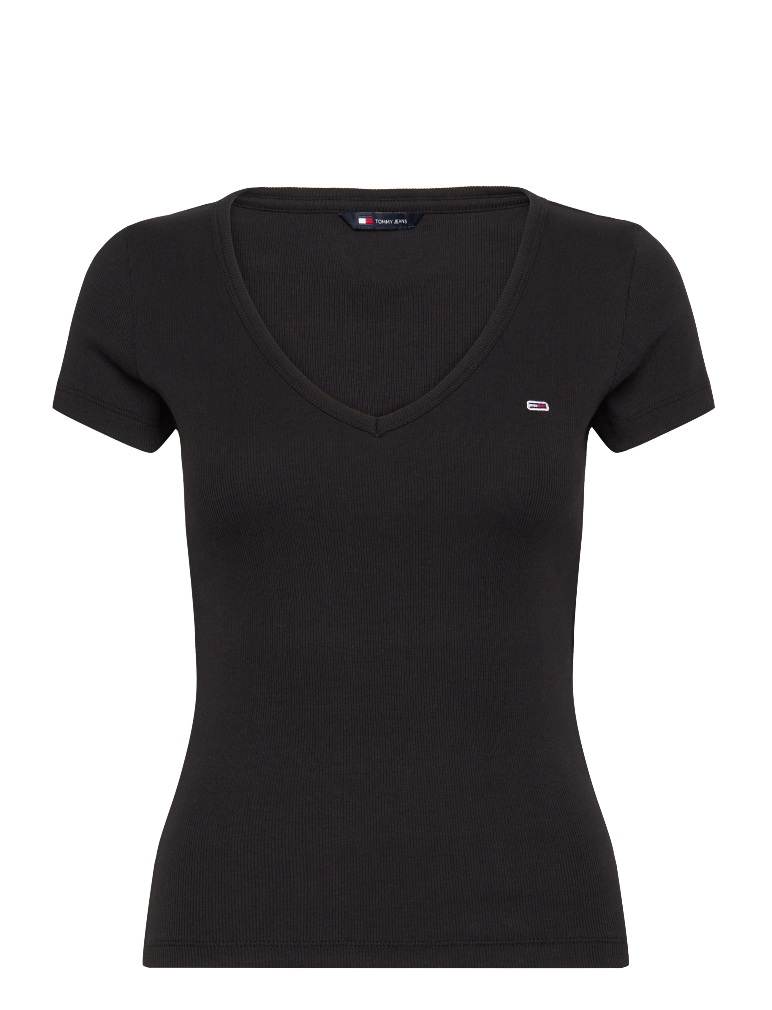 Tommy Jeans TJW SLIM ESSENTIAL RIB V SS - Kläder - BLACK / black