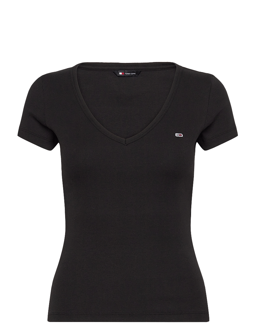 Tommy Jeans - TJW SLIM ESSENTIAL RIB V SS - t-särgid - black - 1