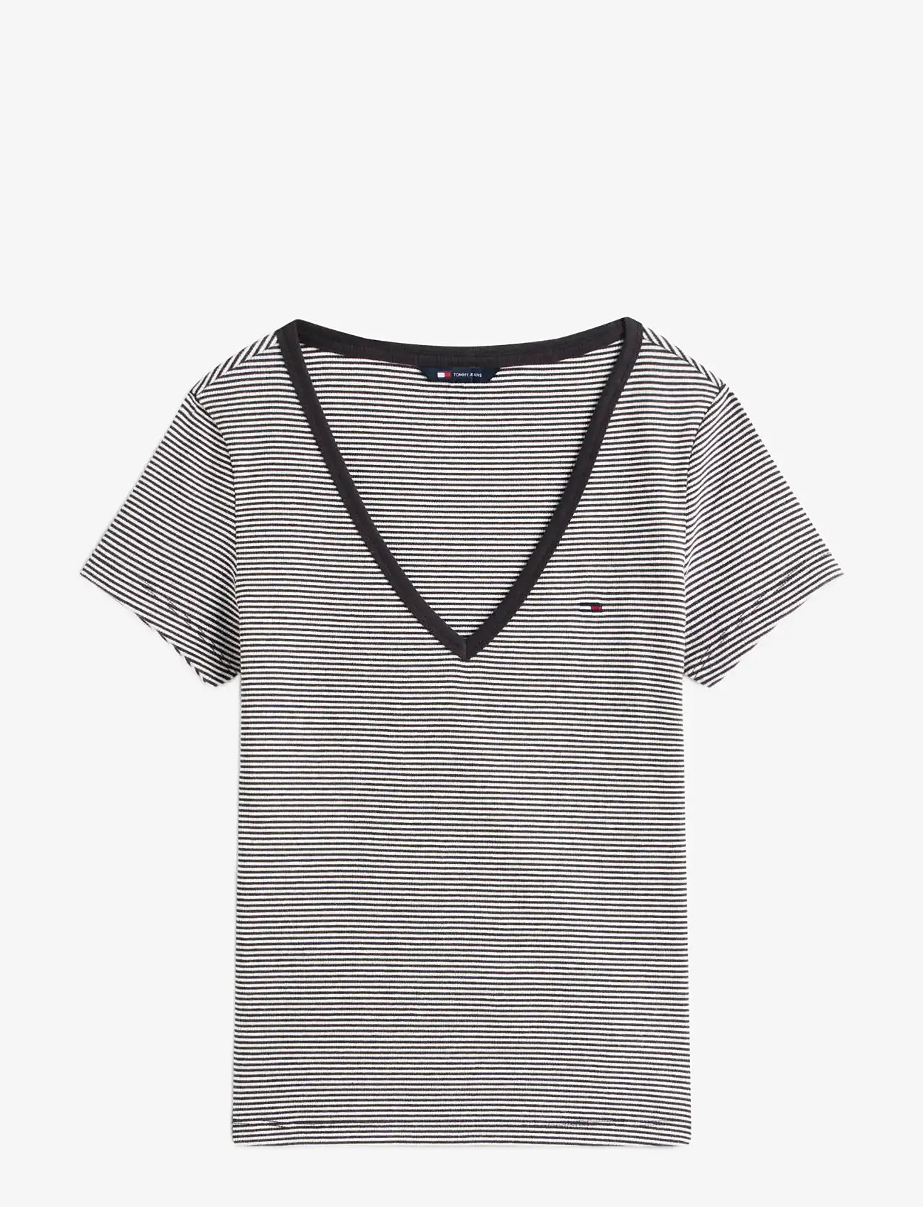 Tommy Jeans - TJW SLIM ESSENTIAL RIB V SS - t-shirts - black  ecru stripe - 1