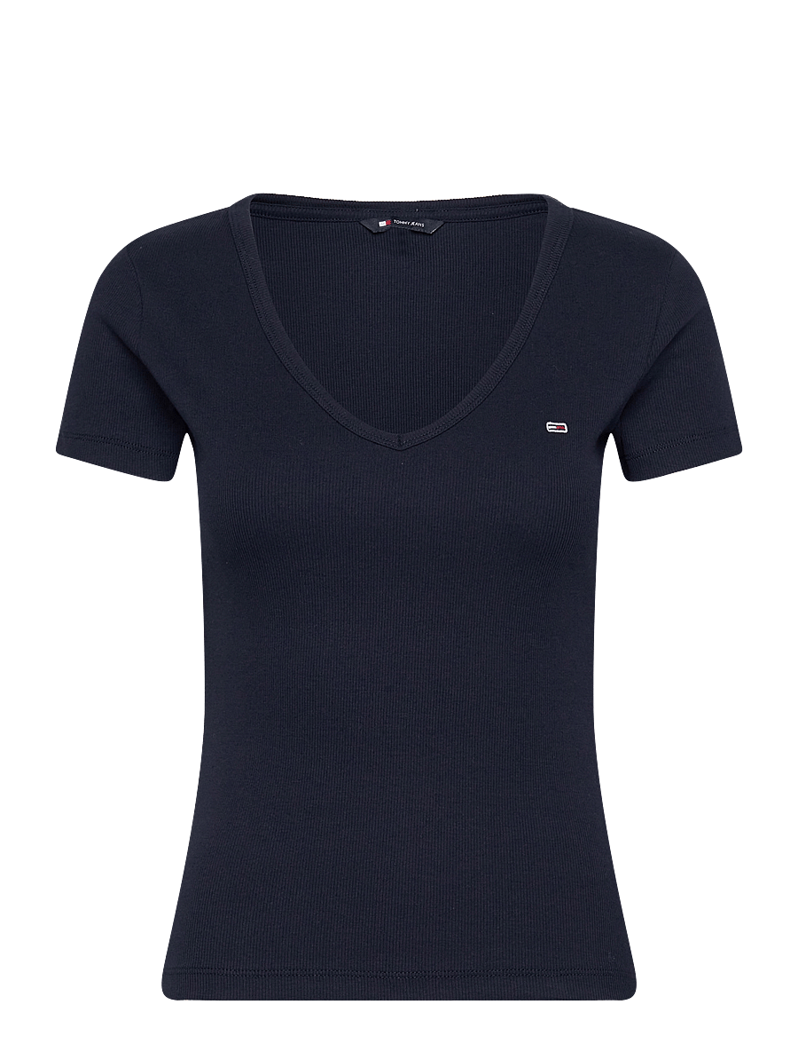 Tommy Jeans - TJW SLIM ESSENTIAL RIB V SS - t-särgid - dark night navy - 1