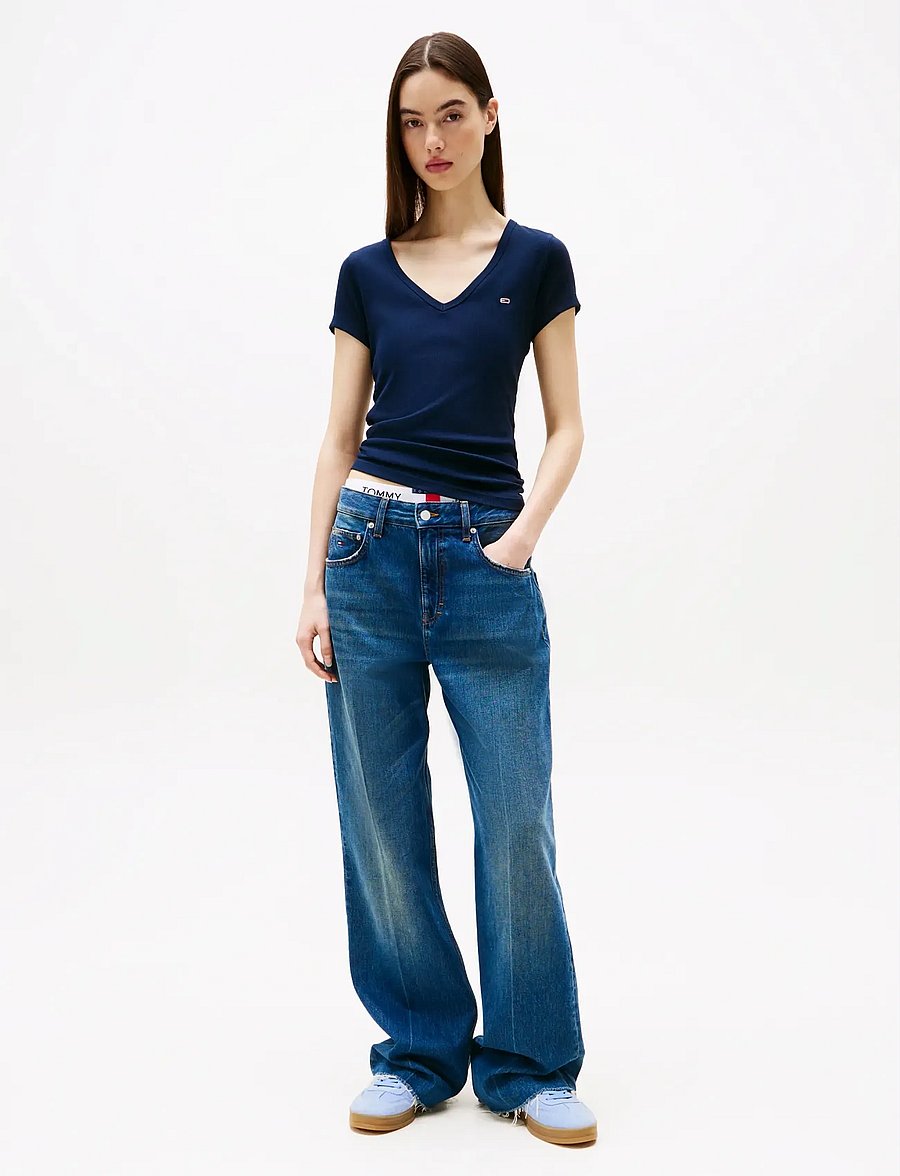 Tommy Jeans - TJW SLIM ESSENTIAL RIB V SS - t-särgid - dark night navy - 4