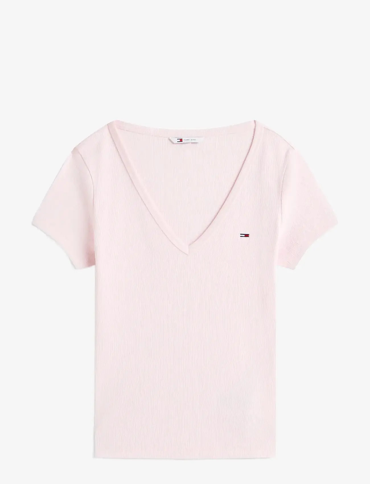 Tommy Jeans - TJW SLIM ESSENTIAL RIB V SS - t-shirts - light pink - 1