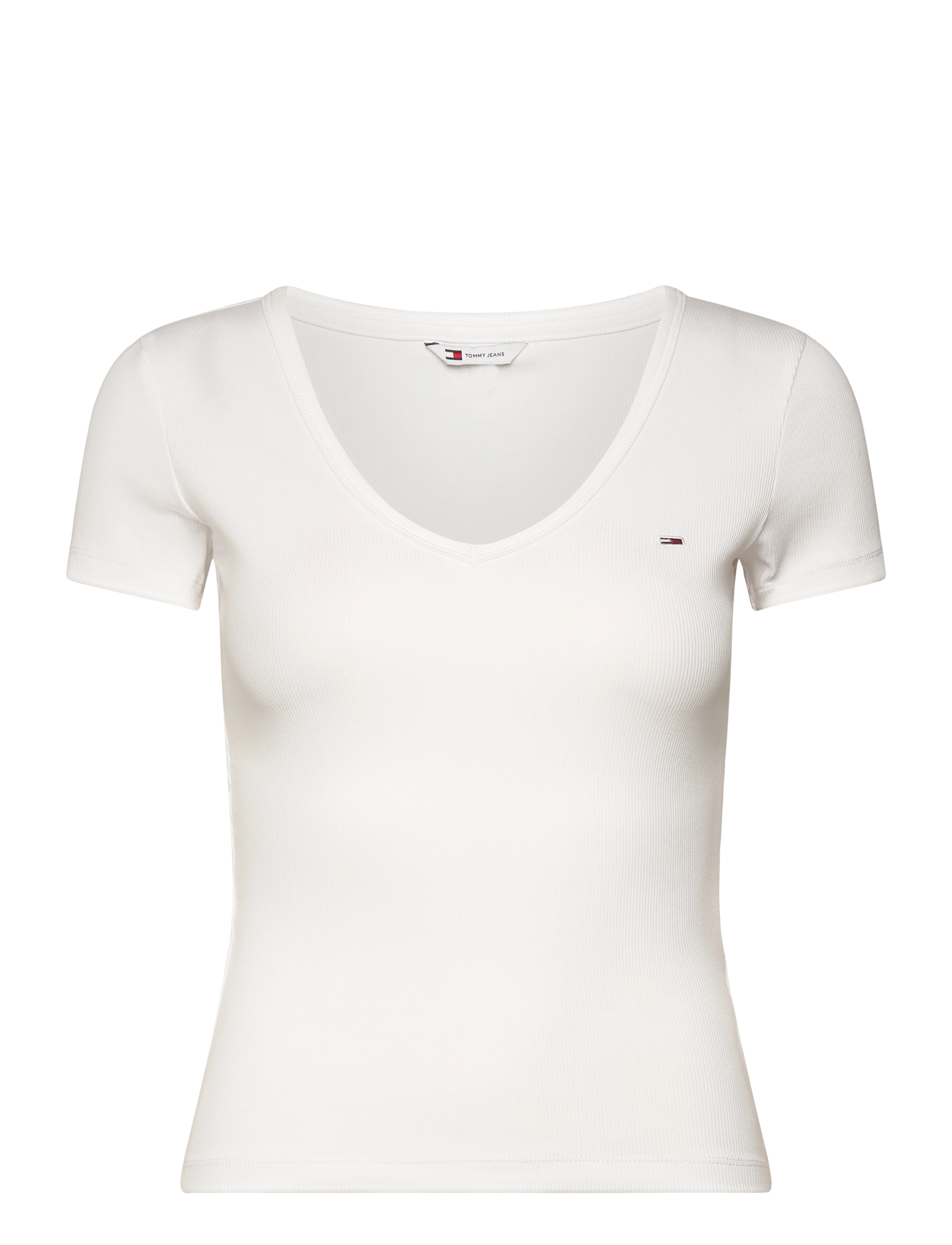 TOMMY JEANS Tjw Slim Essential Rib V Ss Weiß - S - Damen
