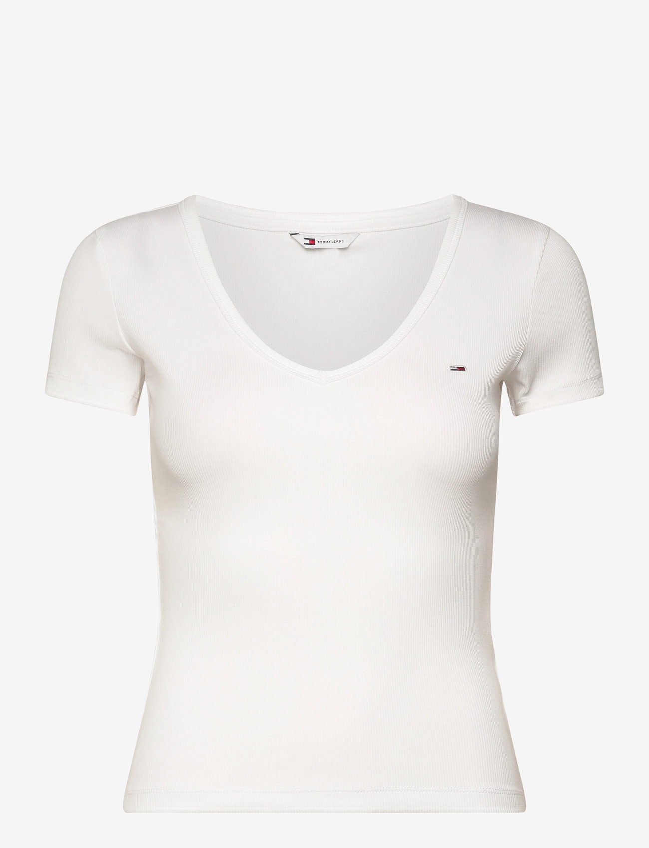 Tommy Jeans - TJW SLIM ESSENTIAL RIB V SS - t-shirts - white - 0
