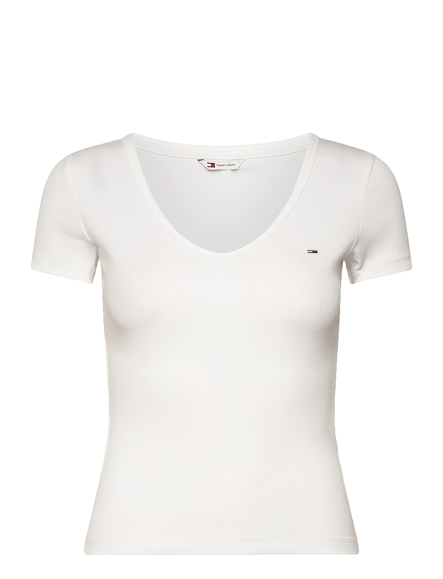 Tommy Jeans - TJW SLIM ESSENTIAL RIB V SS - t-shirts - white - 0