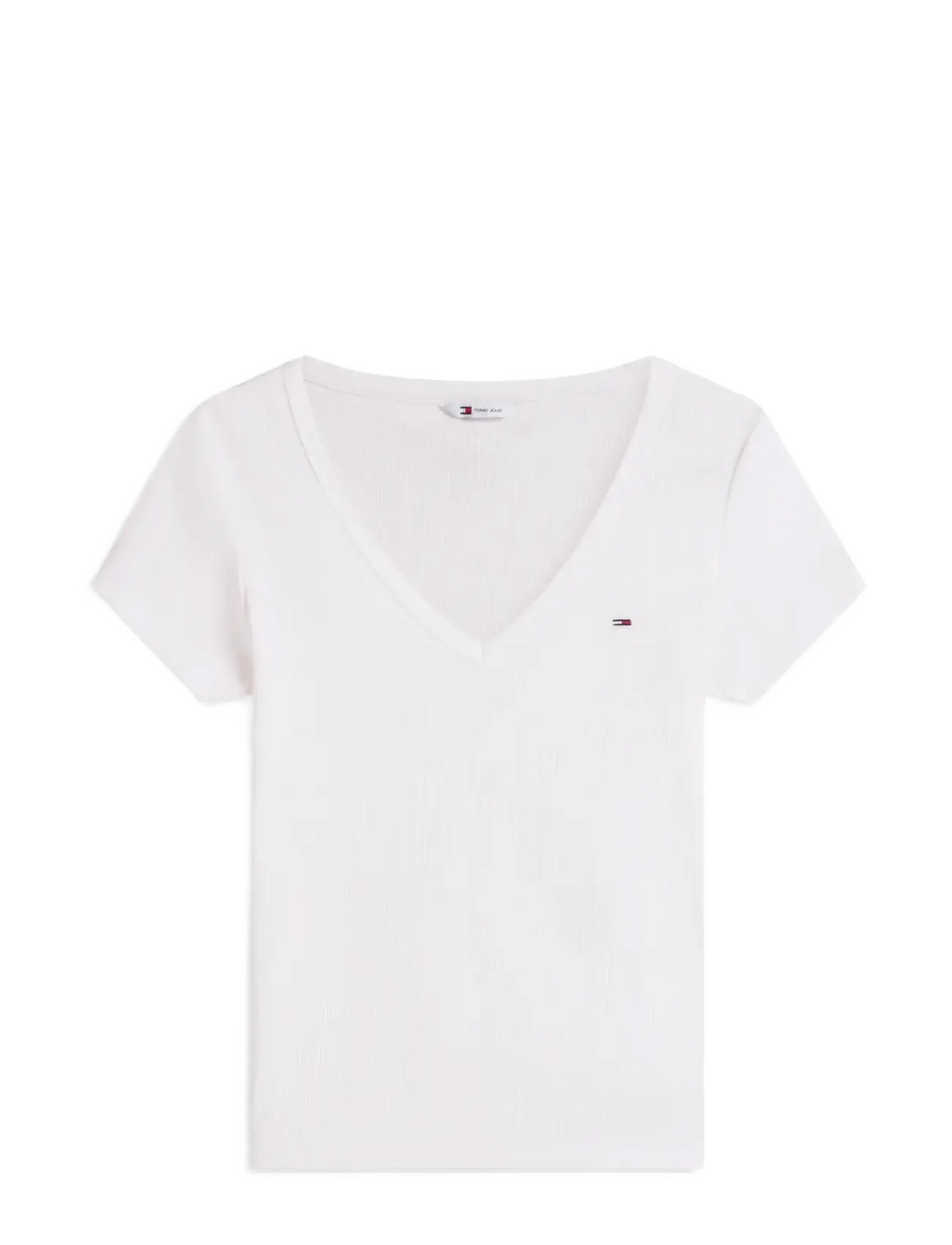 Tommy Jeans TJW SLIM ESSENTIAL RIB V SS - T-shirty & Topy - WHITE / white