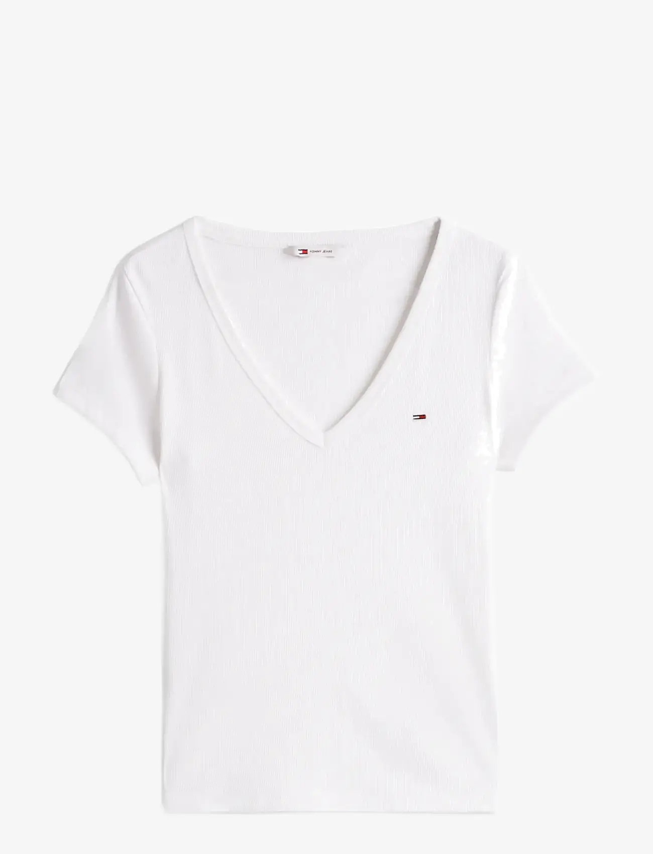 Tommy Jeans - TJW SLIM ESSENTIAL RIB V SS - t-shirts - white - 1