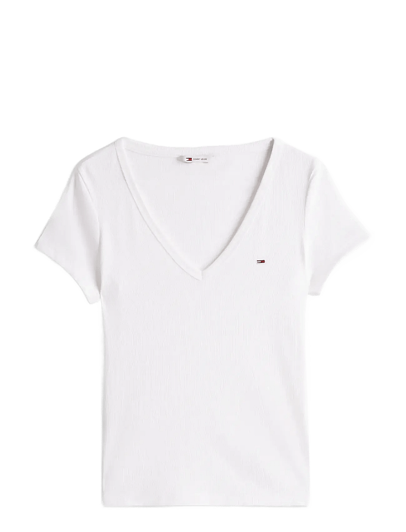 Tommy Jeans - TJW SLIM ESSENTIAL RIB V SS - t-shirts - white - 1