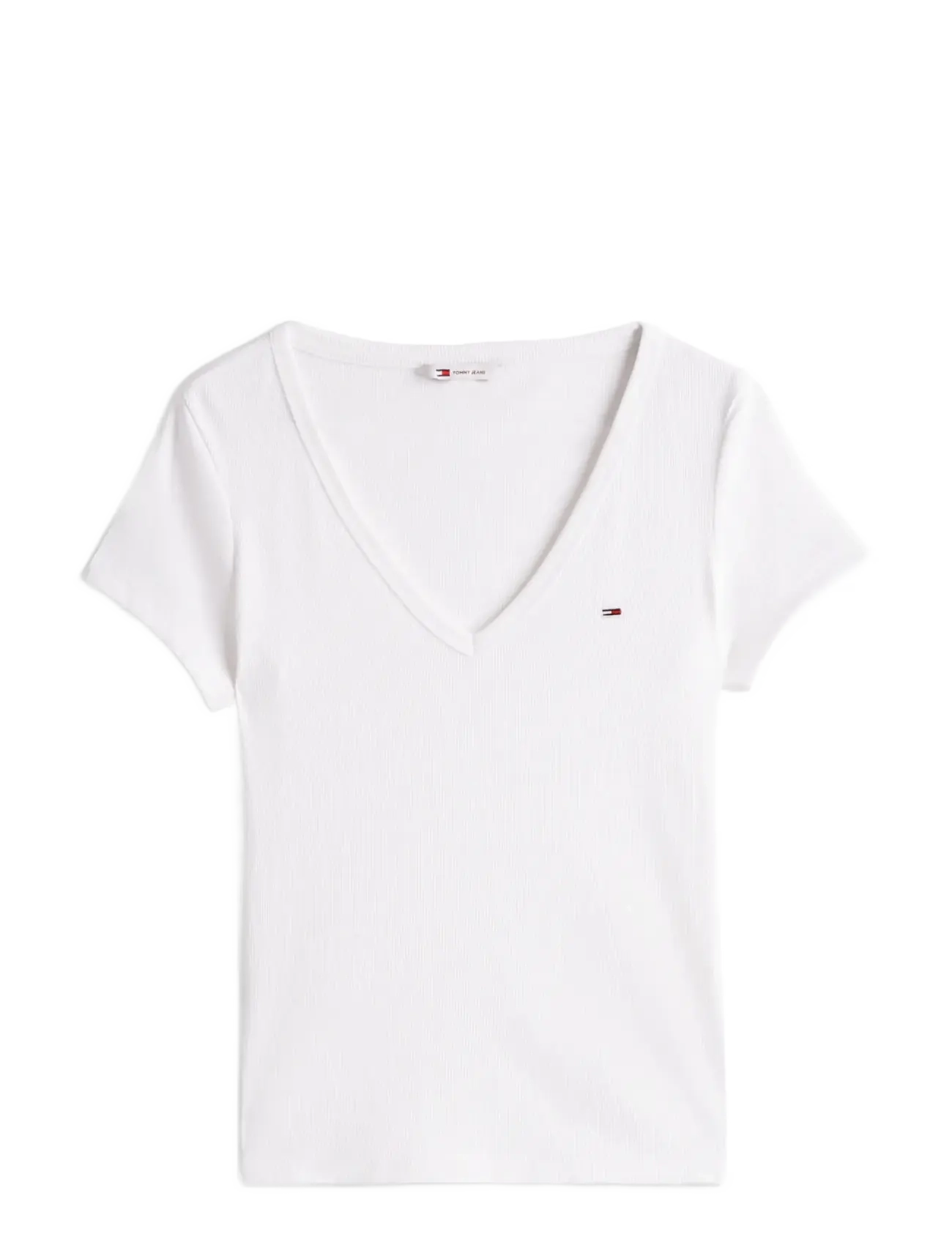 Tommy Jeans - TJW SLIM ESSENTIAL RIB V SS - t-shirts - white - 1