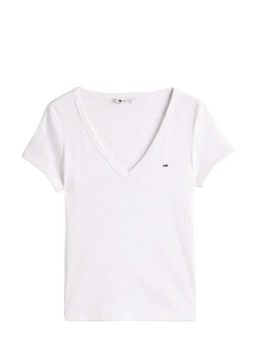 Tommy Jeans - TJW SLIM ESSENTIAL RIB V SS - t-shirts - white - 1
