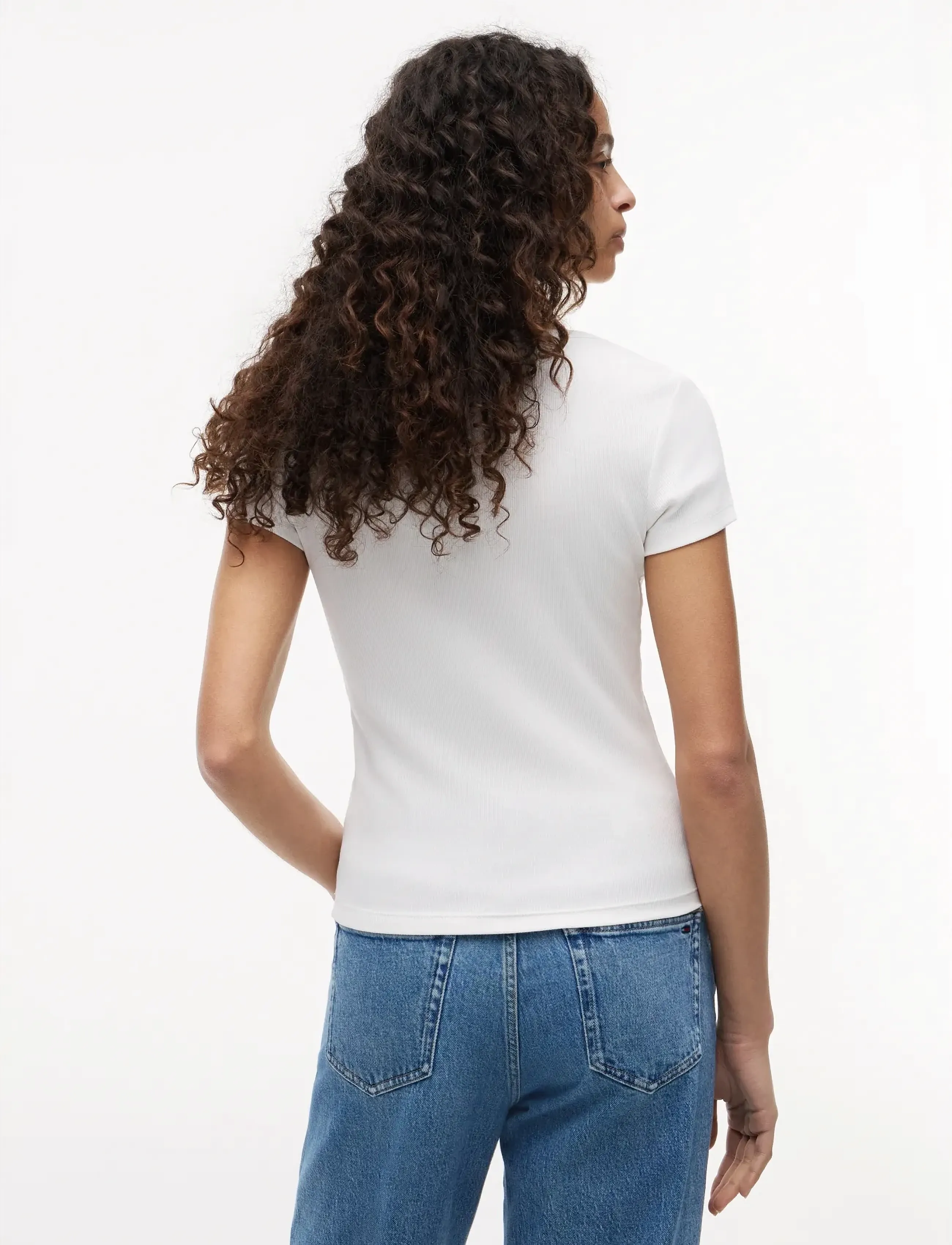 Tommy Jeans - TJW SLIM ESSENTIAL RIB V SS - t-shirts - white - 3