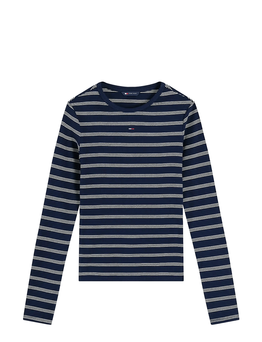 Tommy Jeans - TJW SLIM ESSENTIAL RIB LS - pikkade varrukatega topid - dark blue day lily stripe - 1