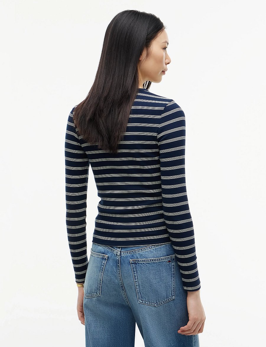 Tommy Jeans - TJW SLIM ESSENTIAL RIB LS - pikkade varrukatega topid - dark blue day lily stripe - 2