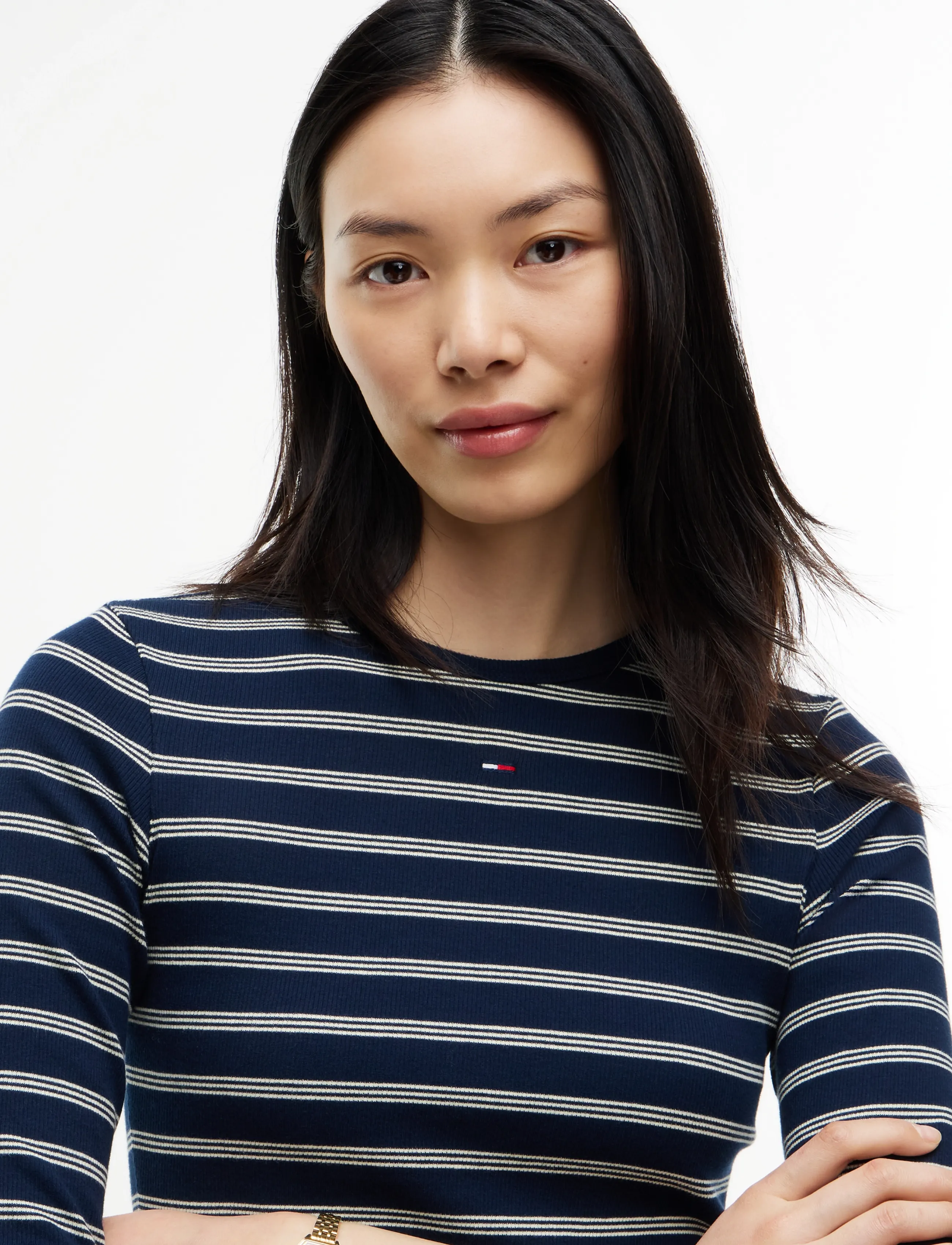 Tommy Jeans - TJW SLIM ESSENTIAL RIB LS - pikkade varrukatega topid - dark blue   day lily stripe - 3