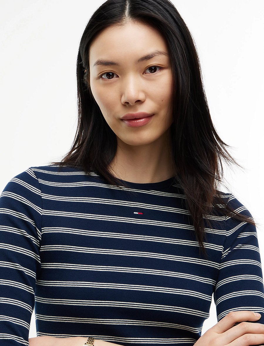 Tommy Jeans - TJW SLIM ESSENTIAL RIB LS - pikkade varrukatega topid - dark blue day lily stripe - 3