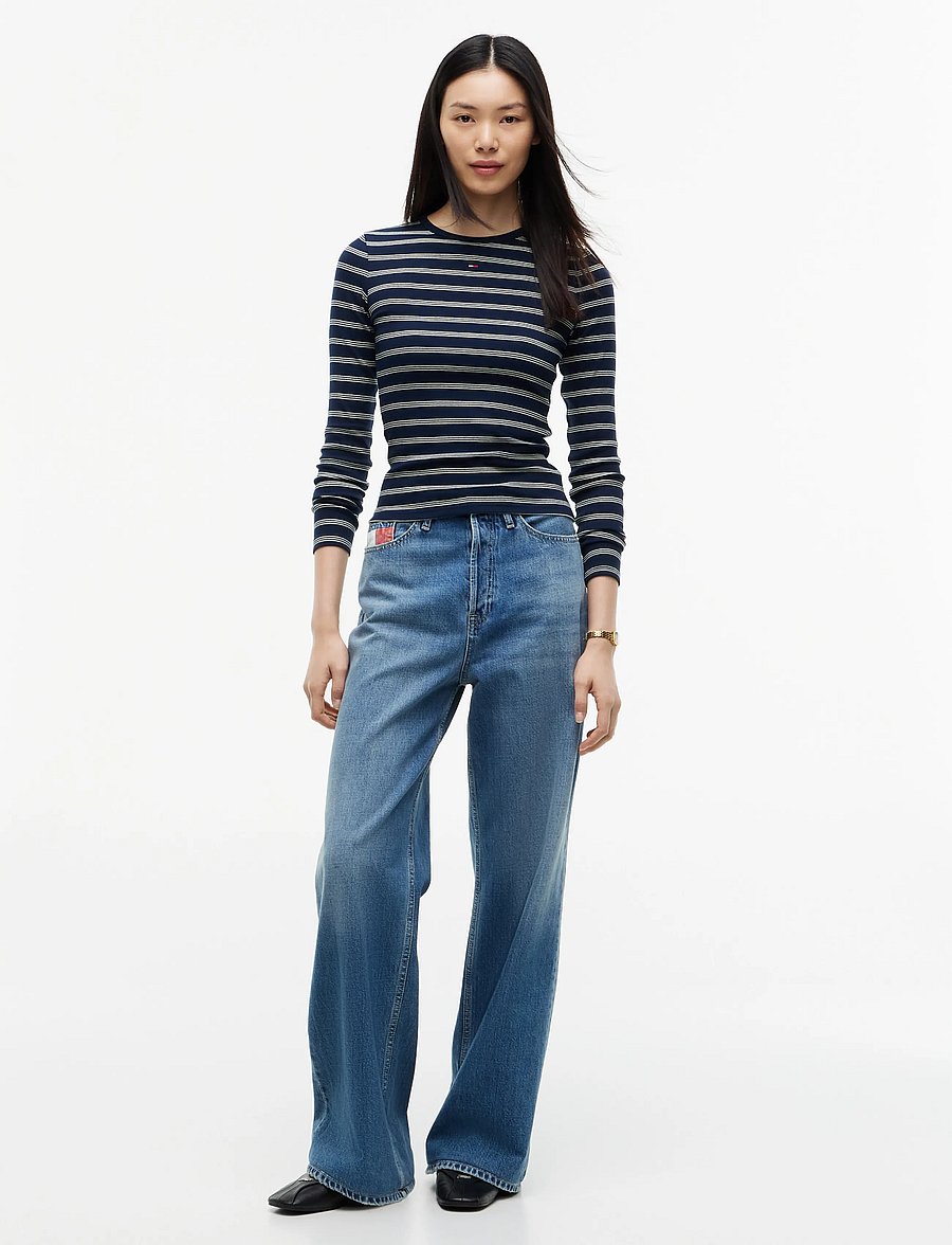 Tommy Jeans - TJW SLIM ESSENTIAL RIB LS - pikkade varrukatega topid - dark blue day lily stripe - 4