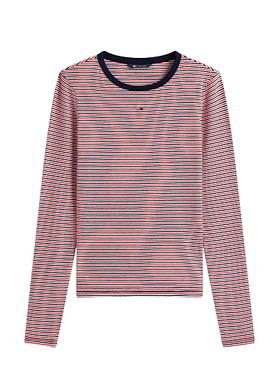 Tommy Jeans TJW SLIM ESSENTIAL RIB LS - Long-sleeved tops - RED NAVY WHITE MINI STRIPE / red