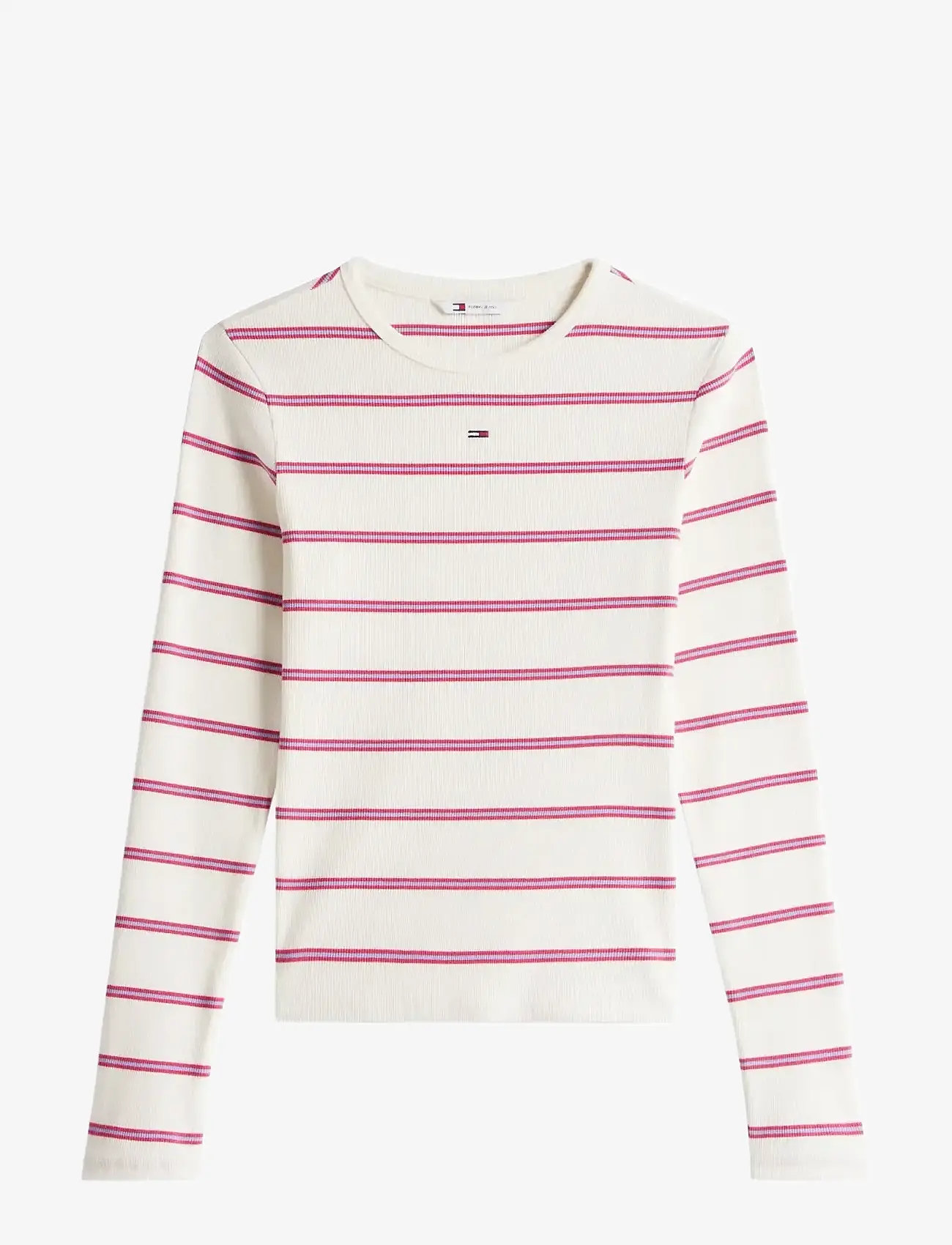 Tommy Jeans - TJW SLIM ESSENTIAL RIB LS - palaidinukės ilgomis rankovėmis - ancient white / cerise stripe - 1