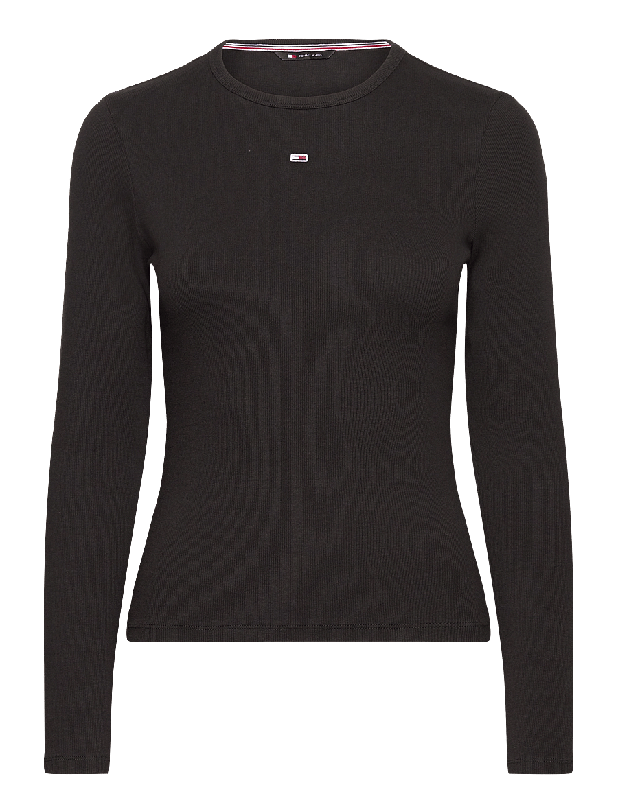 Tommy Jeans - TJW SLIM ESSENTIAL RIB LS - long-sleeved tops - black - 1