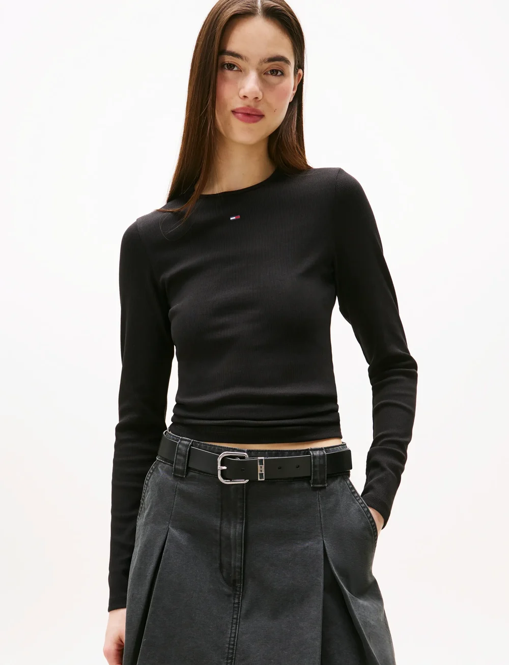Tommy Jeans - TJW SLIM ESSENTIAL RIB LS - long-sleeved tops - black - 0