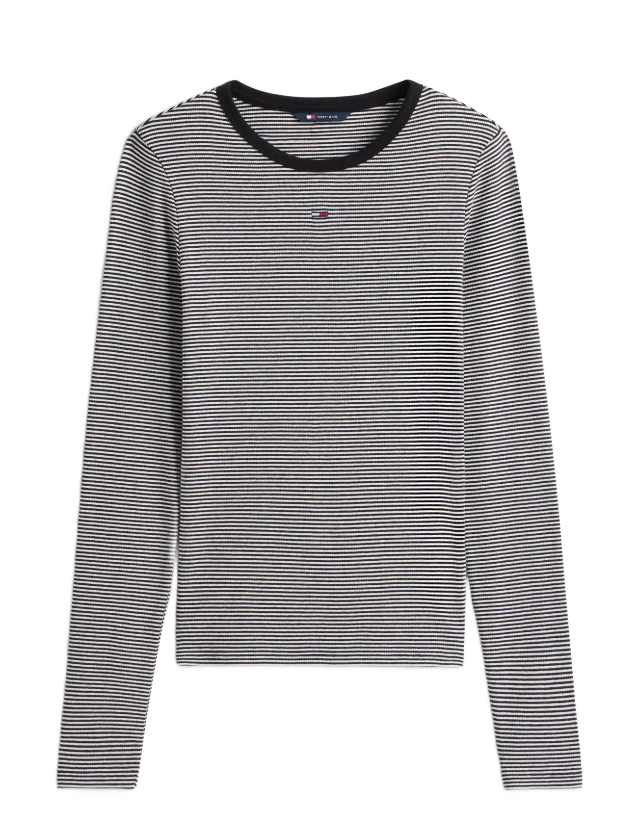 Tommy Jeans TJW SLIM ESSENTIAL RIB LS - Tøj - BLACK  ECRU STRIPE / black