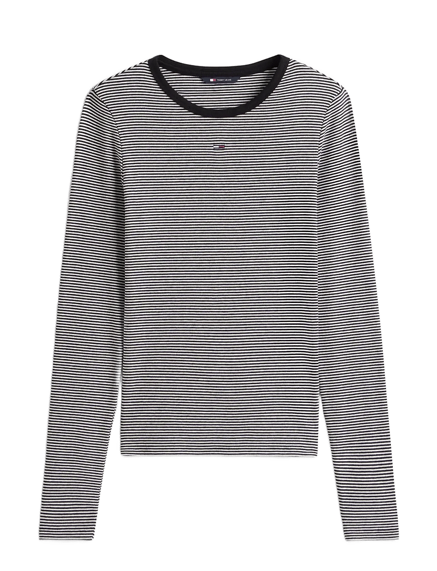 Tommy Jeans - TJW SLIM ESSENTIAL RIB LS - långärmade toppar - black ecru stripe - 1