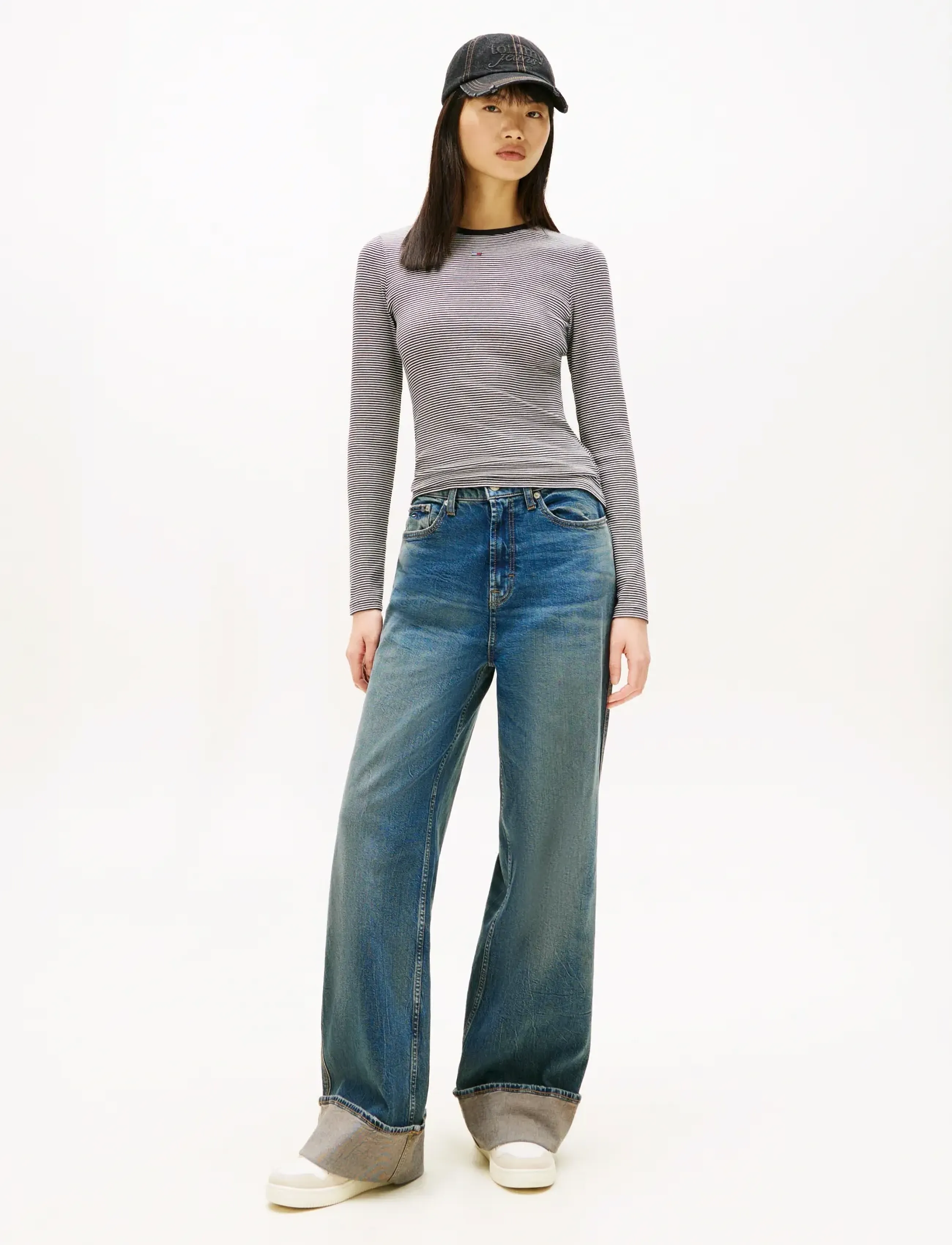 Tommy Jeans - TJW SLIM ESSENTIAL RIB LS - langärmlige tops - black  ecru stripe - 2