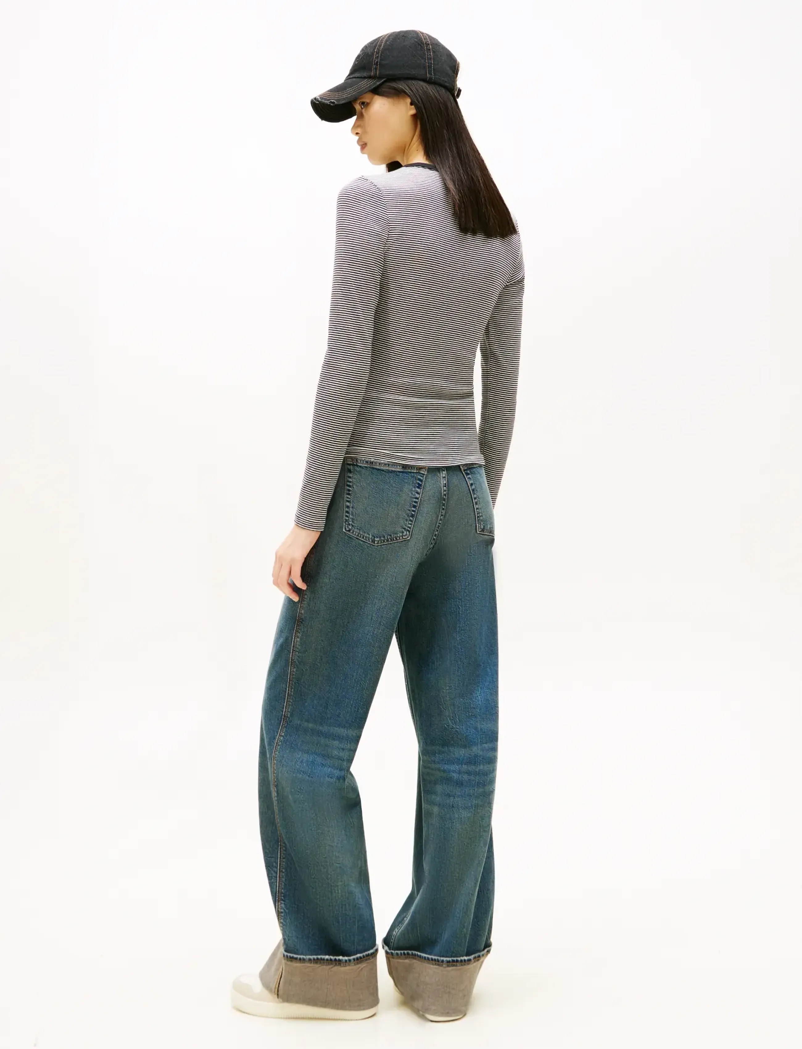 Tommy Jeans - TJW SLIM ESSENTIAL RIB LS - langärmlige tops - black  ecru stripe - 3