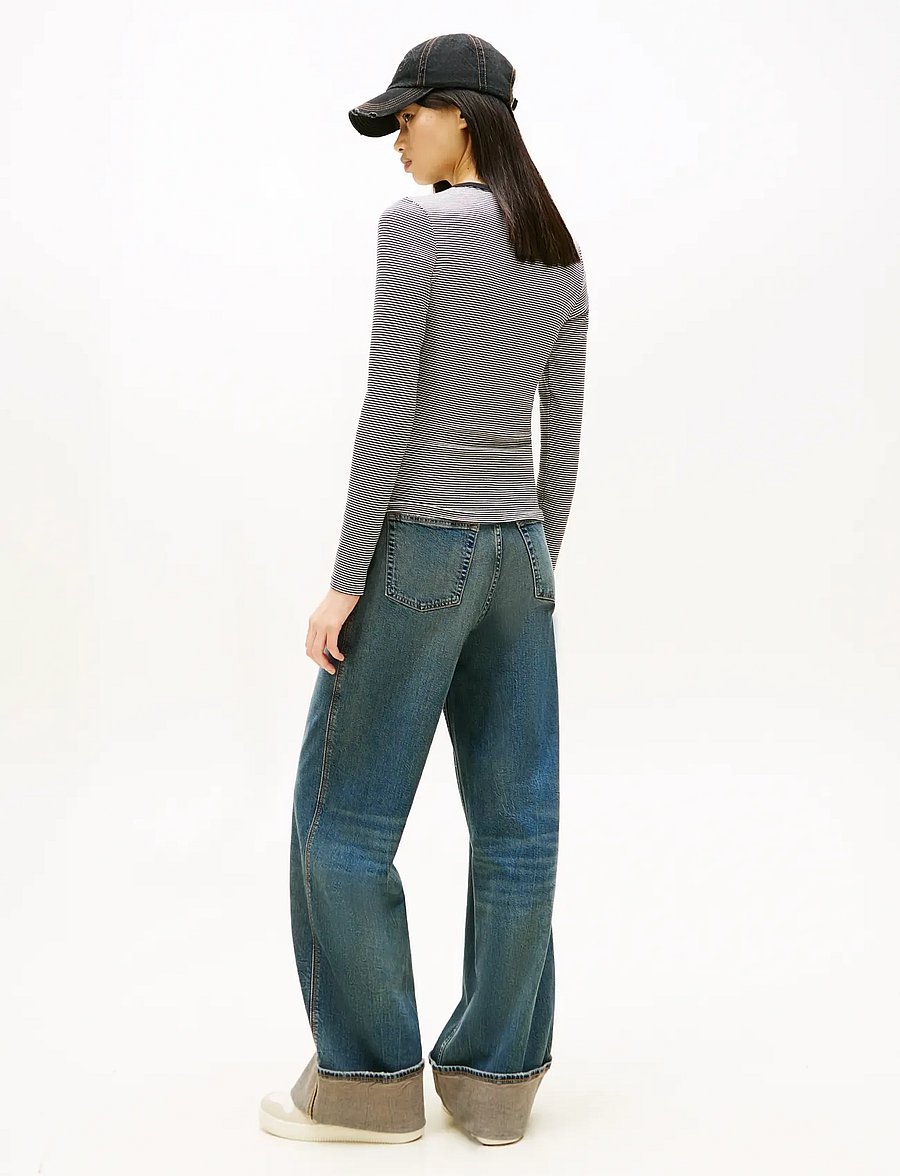 Tommy Jeans - TJW SLIM ESSENTIAL RIB LS - långärmade toppar - black ecru stripe - 3