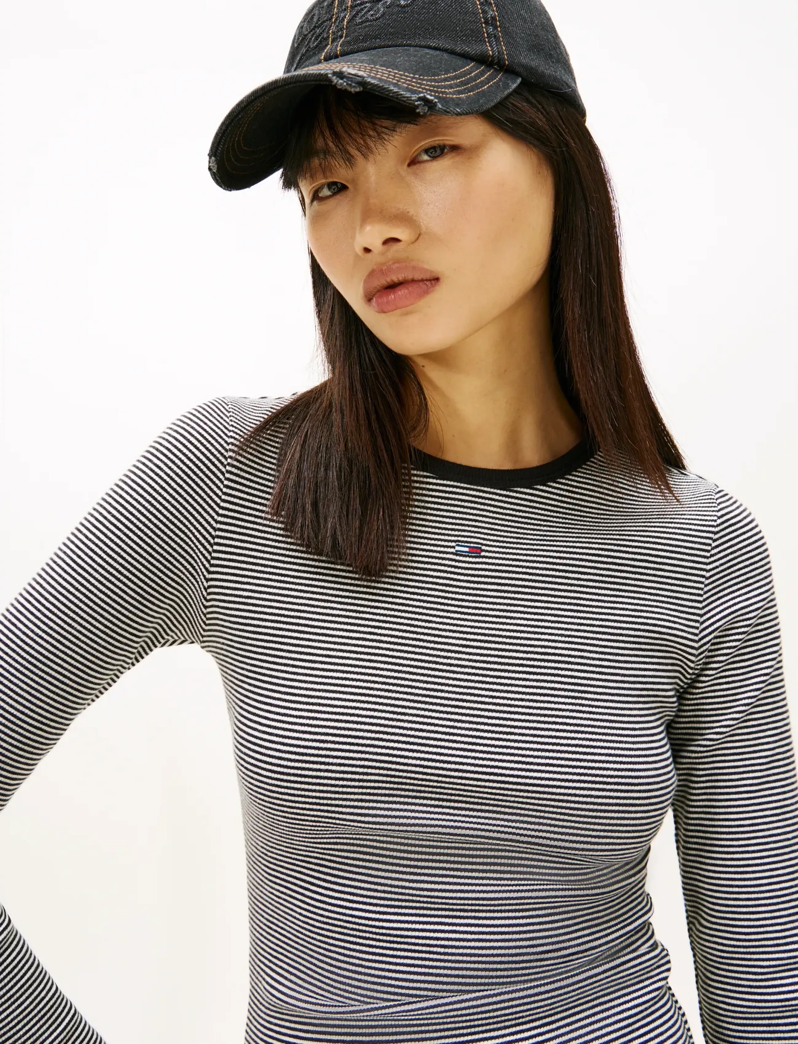 Tommy Jeans - TJW SLIM ESSENTIAL RIB LS - langärmlige tops - black  ecru stripe - 4