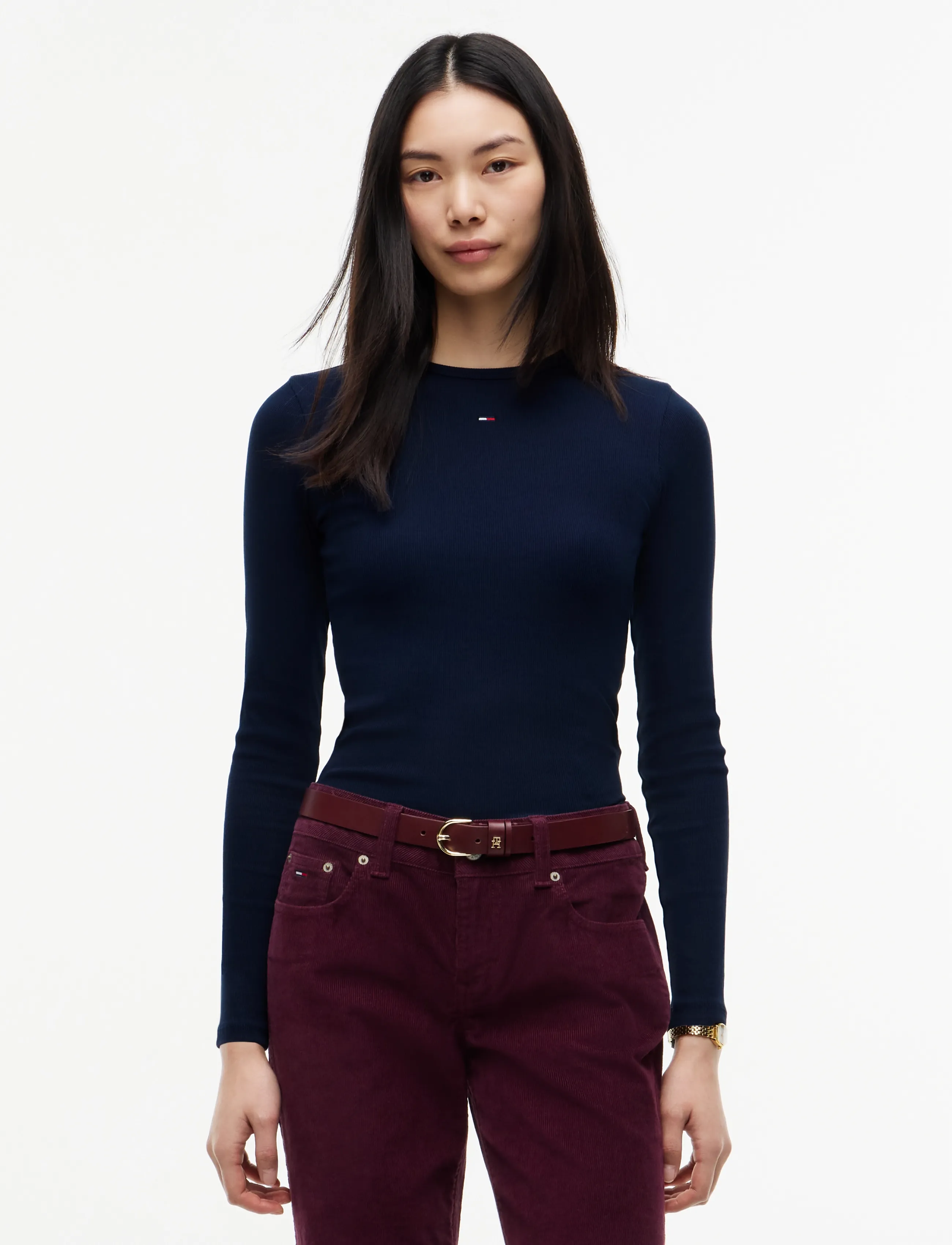 Tommy Jeans TJW SLIM ESSENTIAL RIB LS - Tommy Jeans - DARK BLUE / navy