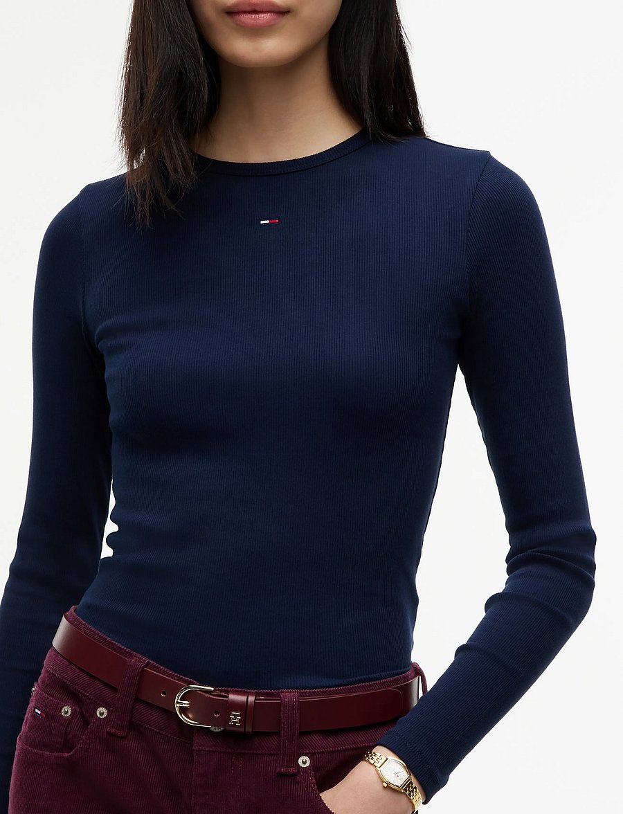 Tommy Jeans - TJW SLIM ESSENTIAL RIB LS - langermede topper - dark blue - 4
