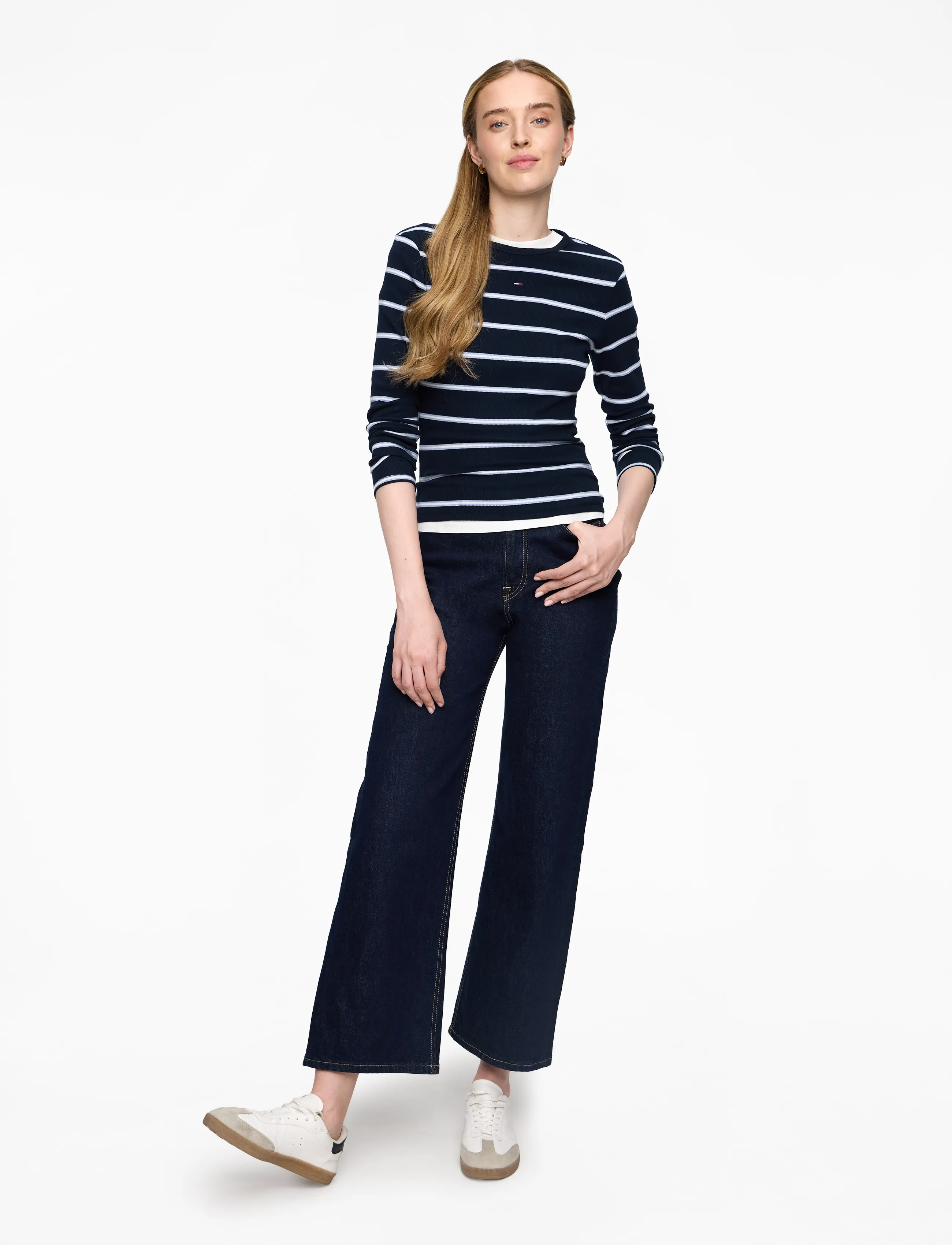 Tommy Jeans - TJW SLIM ESSENTIAL RIB LS - pitkähihaiset paidat - dark night navy / stripe - 2