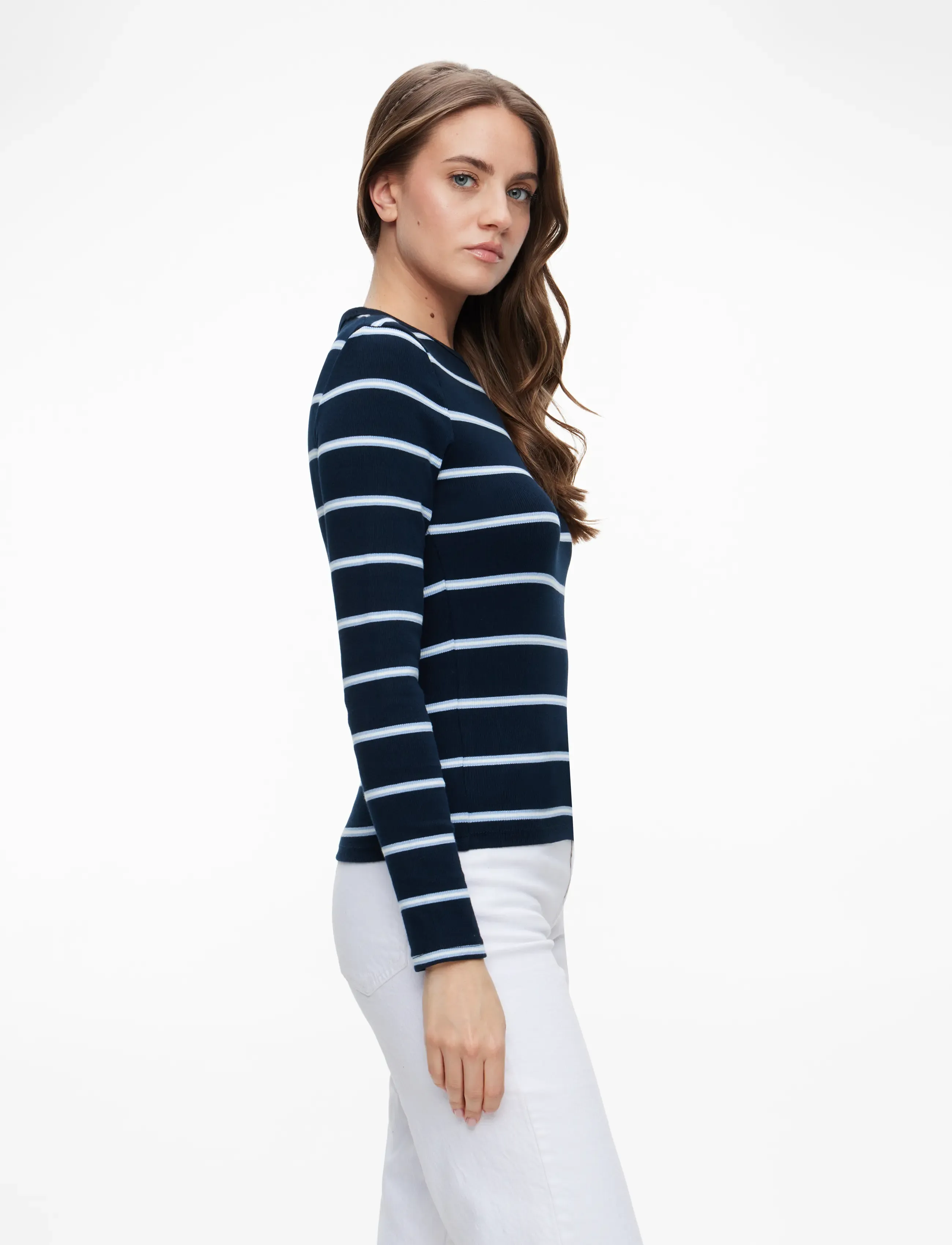 Tommy Jeans - TJW SLIM ESSENTIAL RIB LS - pitkähihaiset paidat - dark night navy / stripe - 3
