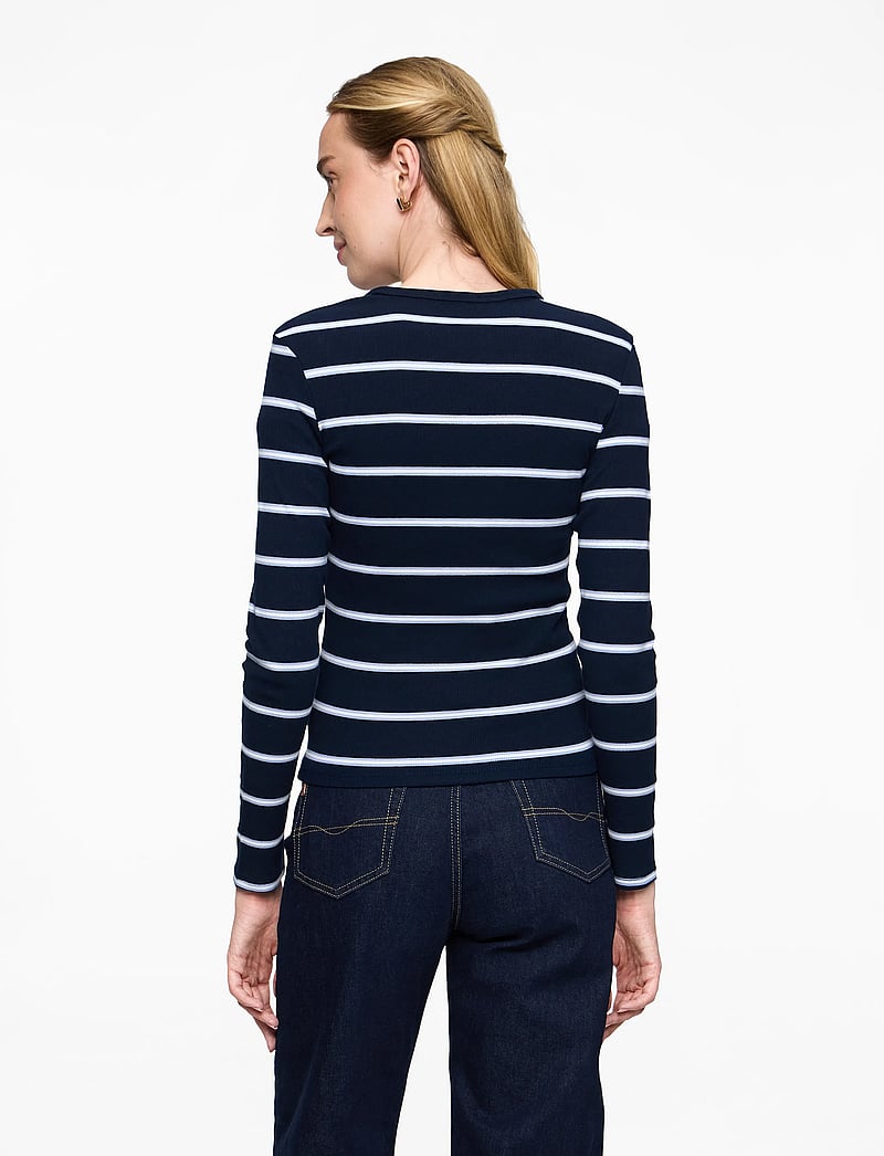 Tommy Jeans - TJW SLIM ESSENTIAL RIB LS - long-sleeved tops - dark night navy / stripe - 4