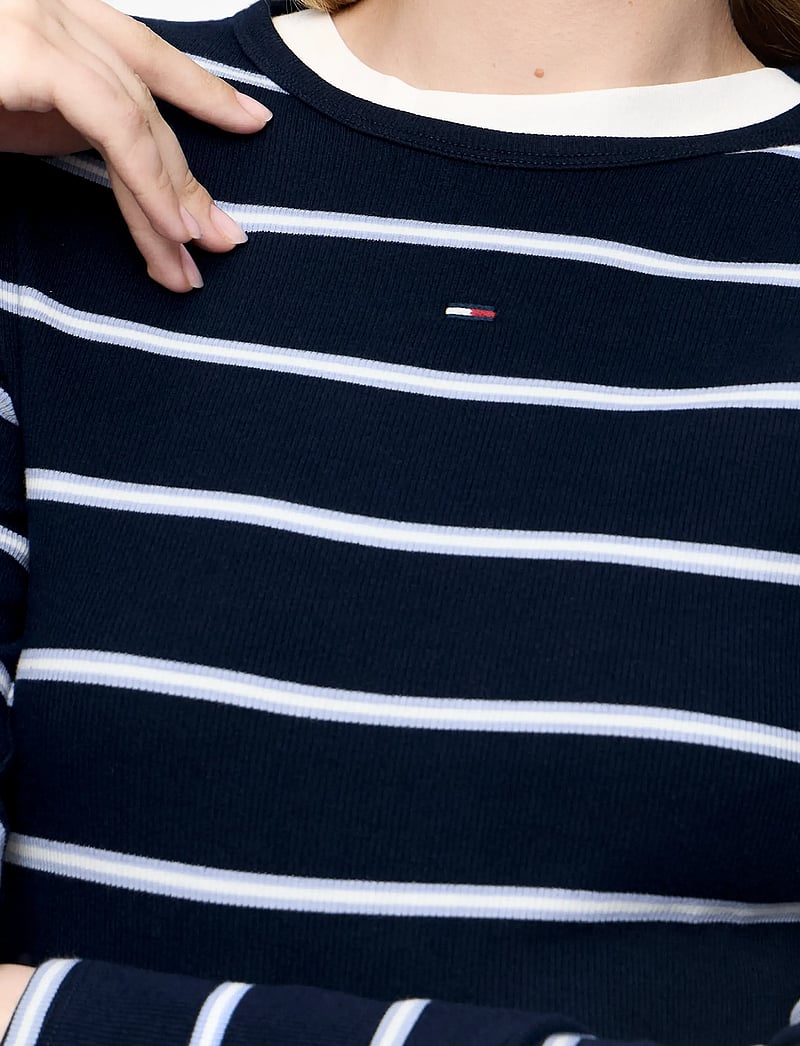 Tommy Jeans - TJW SLIM ESSENTIAL RIB LS - long-sleeved tops - dark night navy / stripe - 5