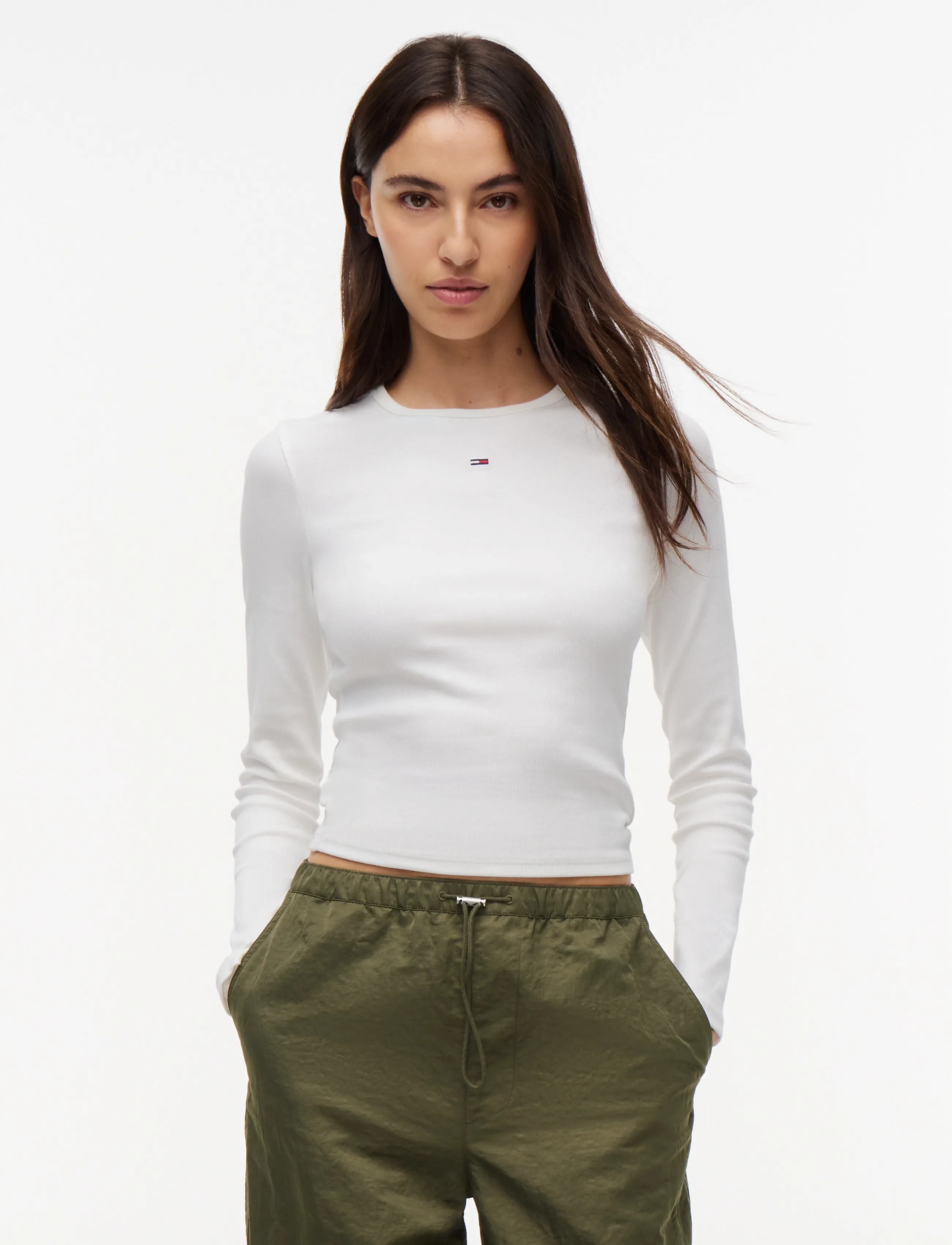 Tommy Jeans TJW SLIM ESSENTIAL RIB LS - Long-sleeved tops - ECRU / white