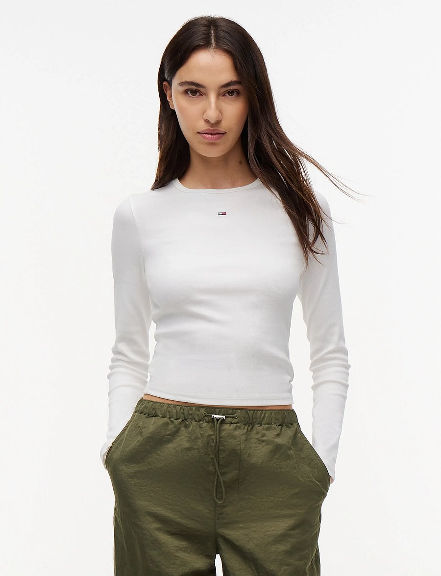 Tommy Jeans - TJW SLIM ESSENTIAL RIB LS - long-sleeved tops - ecru - 0