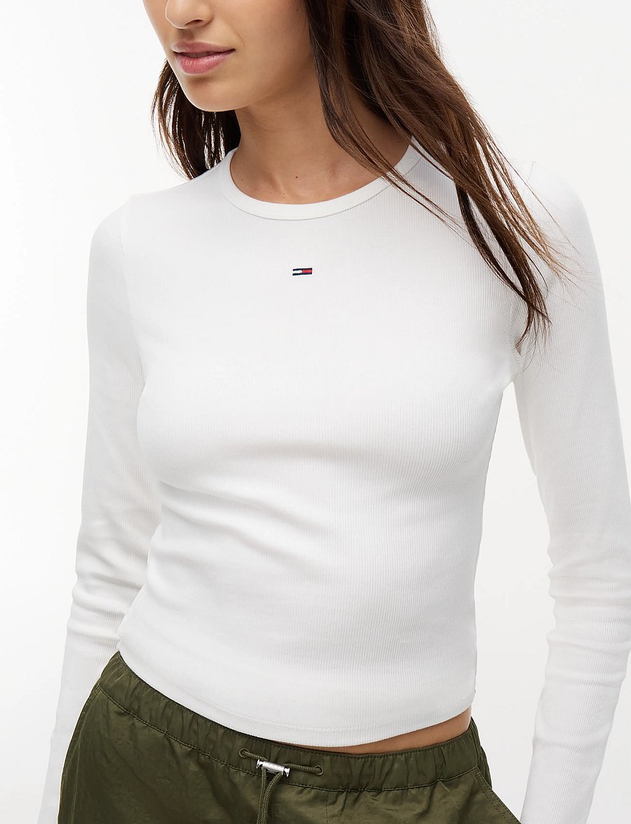 Tommy Jeans - TJW SLIM ESSENTIAL RIB LS - long-sleeved tops - ecru - 4