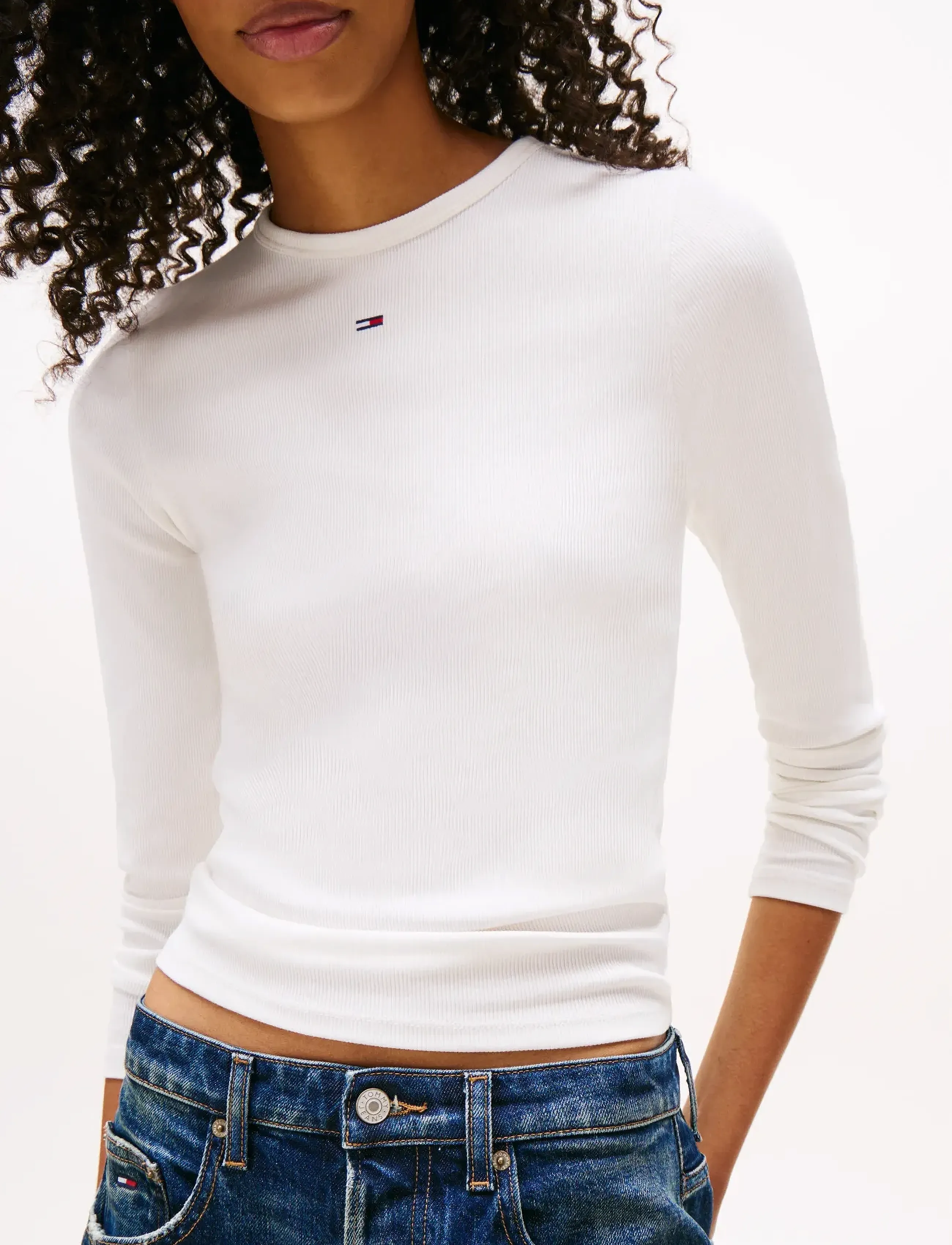 Tommy Jeans - TJW SLIM ESSENTIAL RIB LS - långärmade toppar - ecru - 5