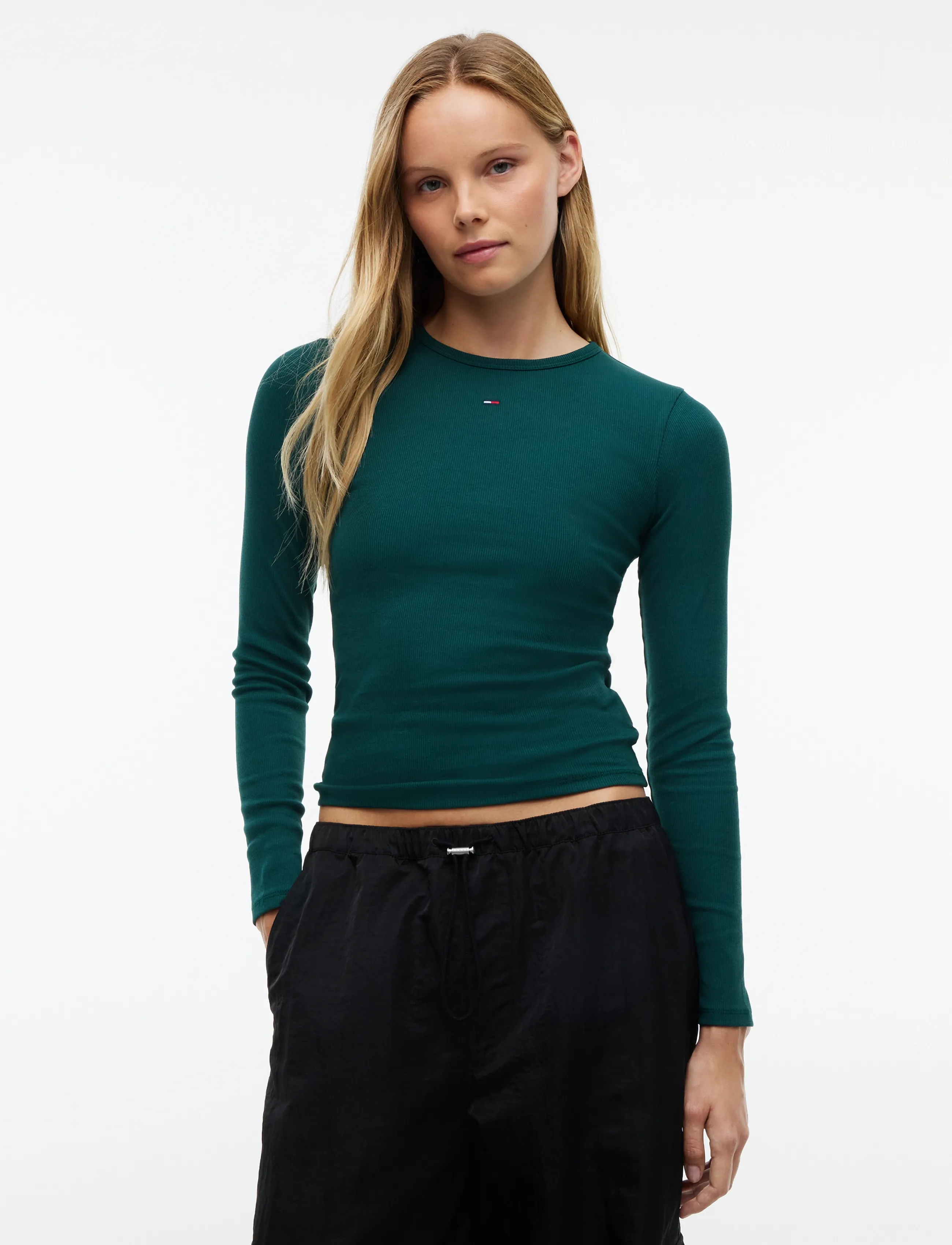 Tommy Jeans TJW SLIM ESSENTIAL RIB LS - Pikkade varrukatega topid - ELEGANT GREEN / green