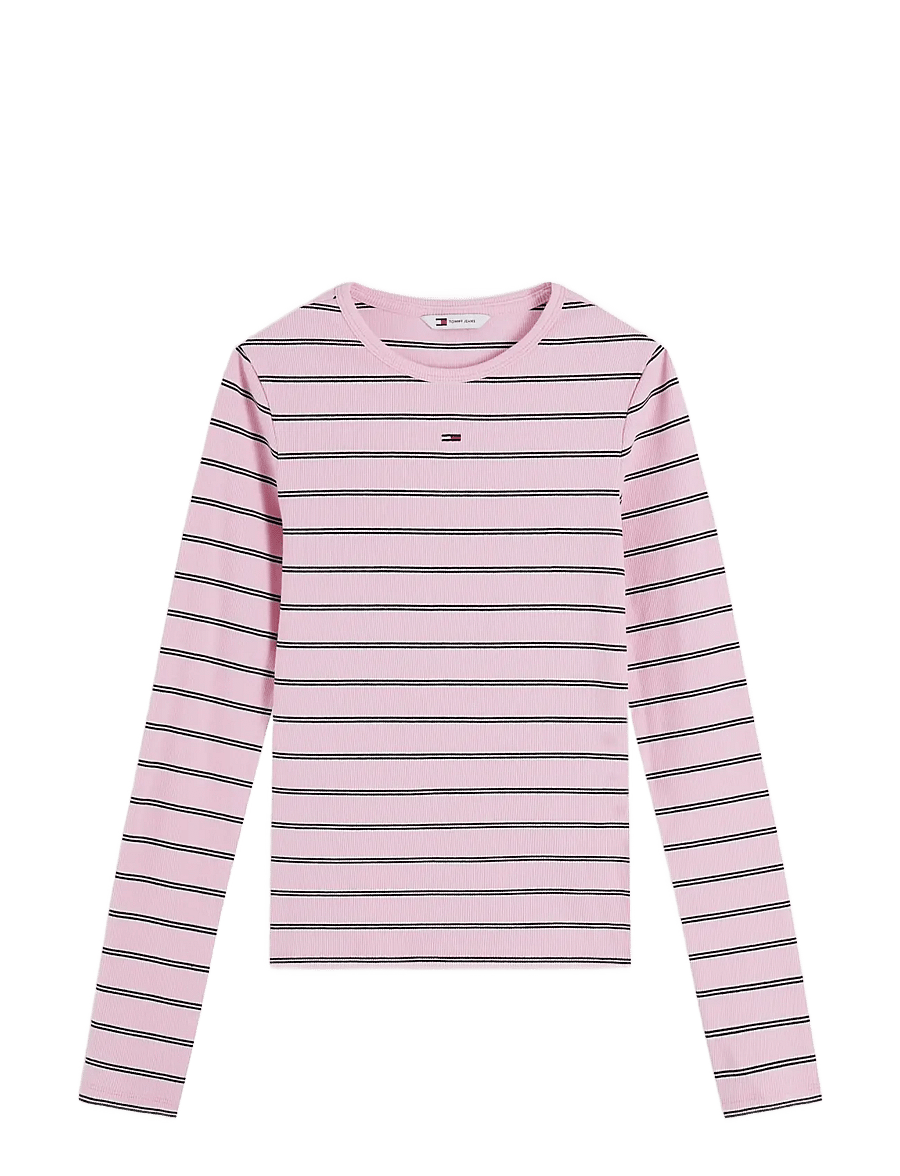 Tommy Jeans - TJW SLIM ESSENTIAL RIB LS - långärmade toppar - pink sugar stripe - 1