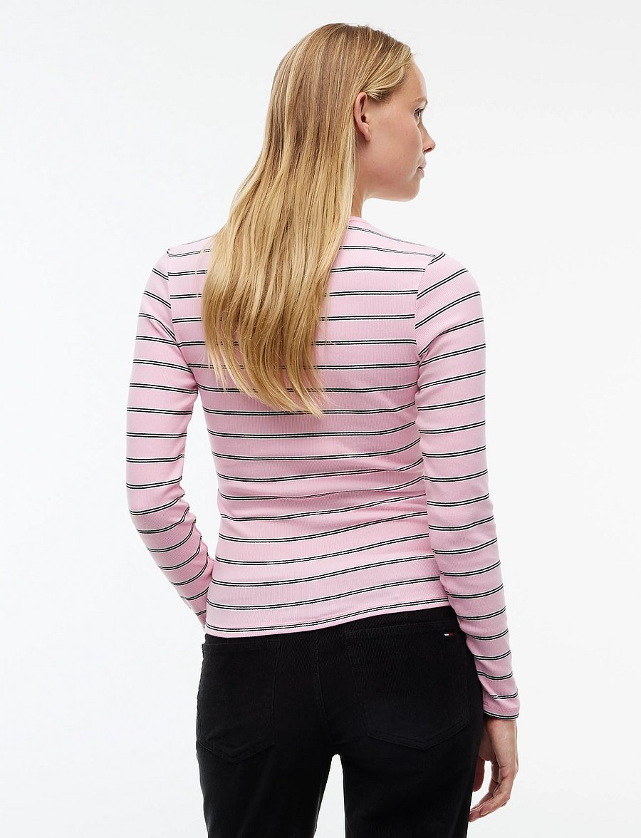 Tommy Jeans - TJW SLIM ESSENTIAL RIB LS - långärmade toppar - pink sugar stripe - 2