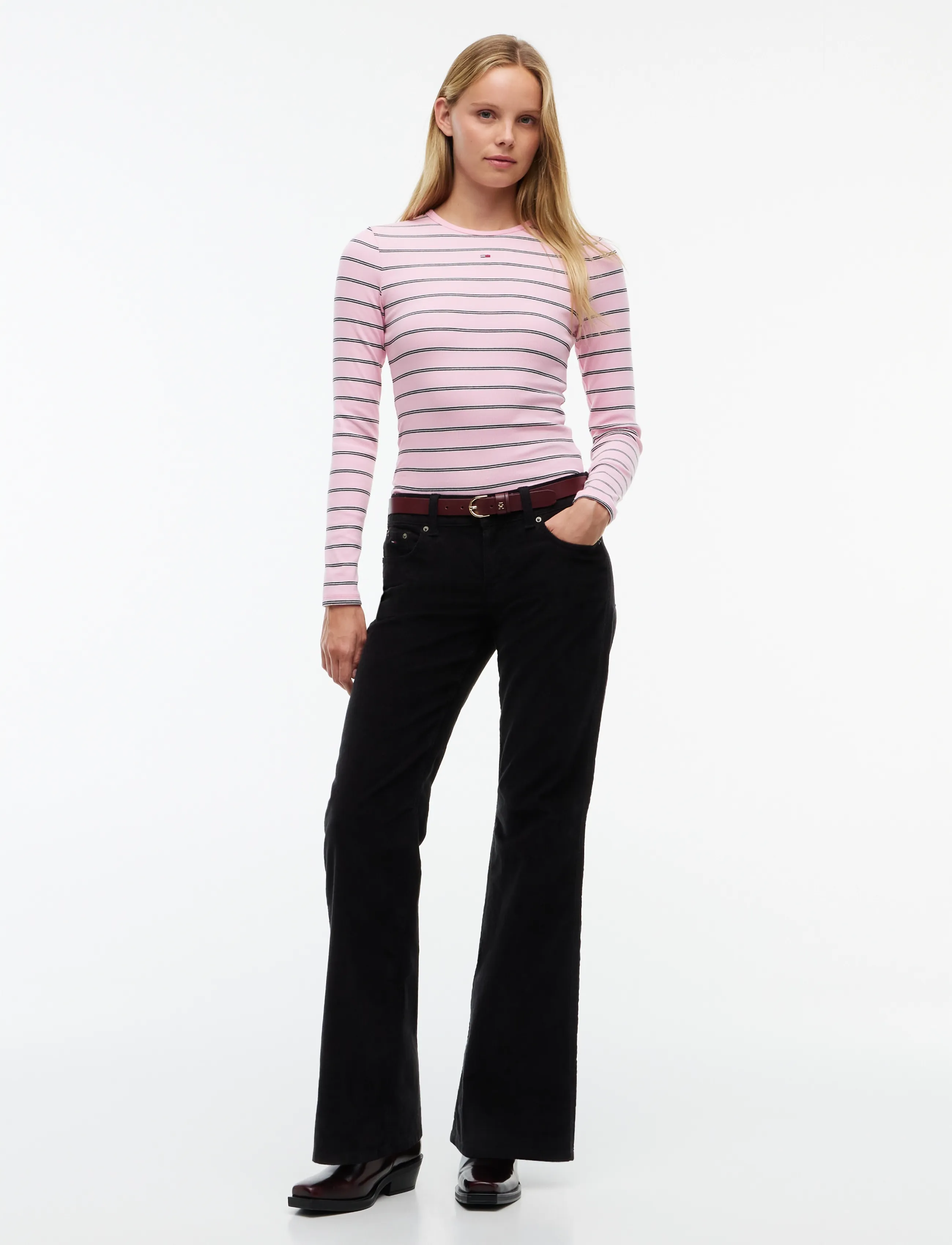 Tommy Jeans - TJW SLIM ESSENTIAL RIB LS - long-sleeved tops - pink sugar   stripe - 4